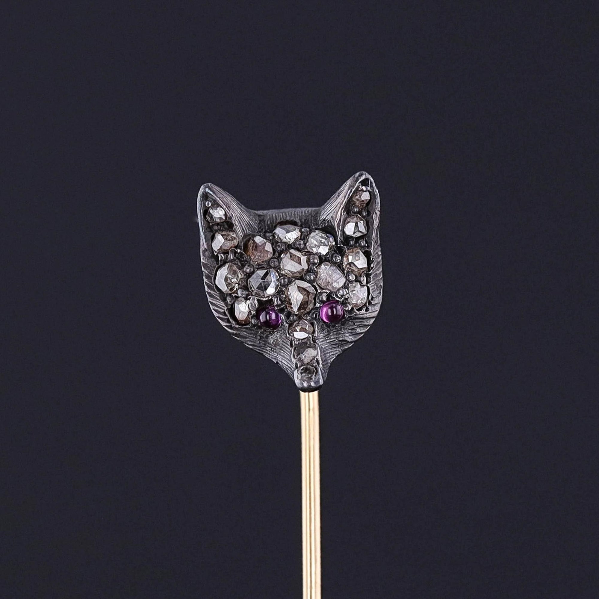 Antique Diamond Fox Stickpin of Silver and 14k Gold