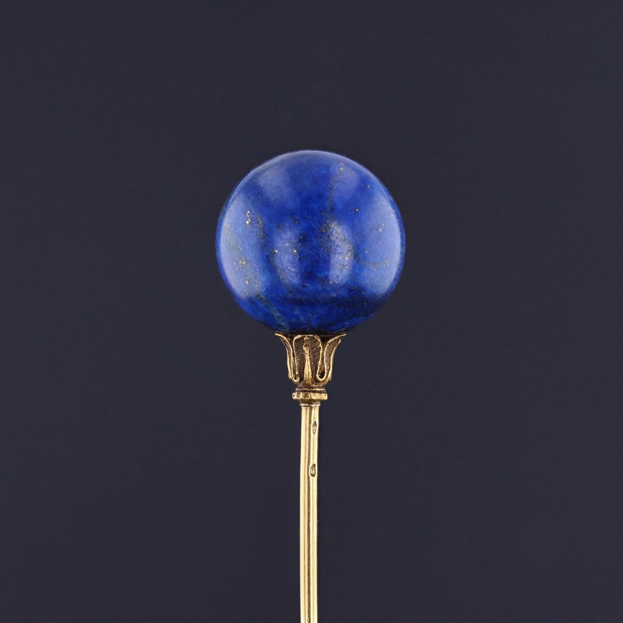 Antique Lapis Lazuli Orb Hatpin of 18k Gold