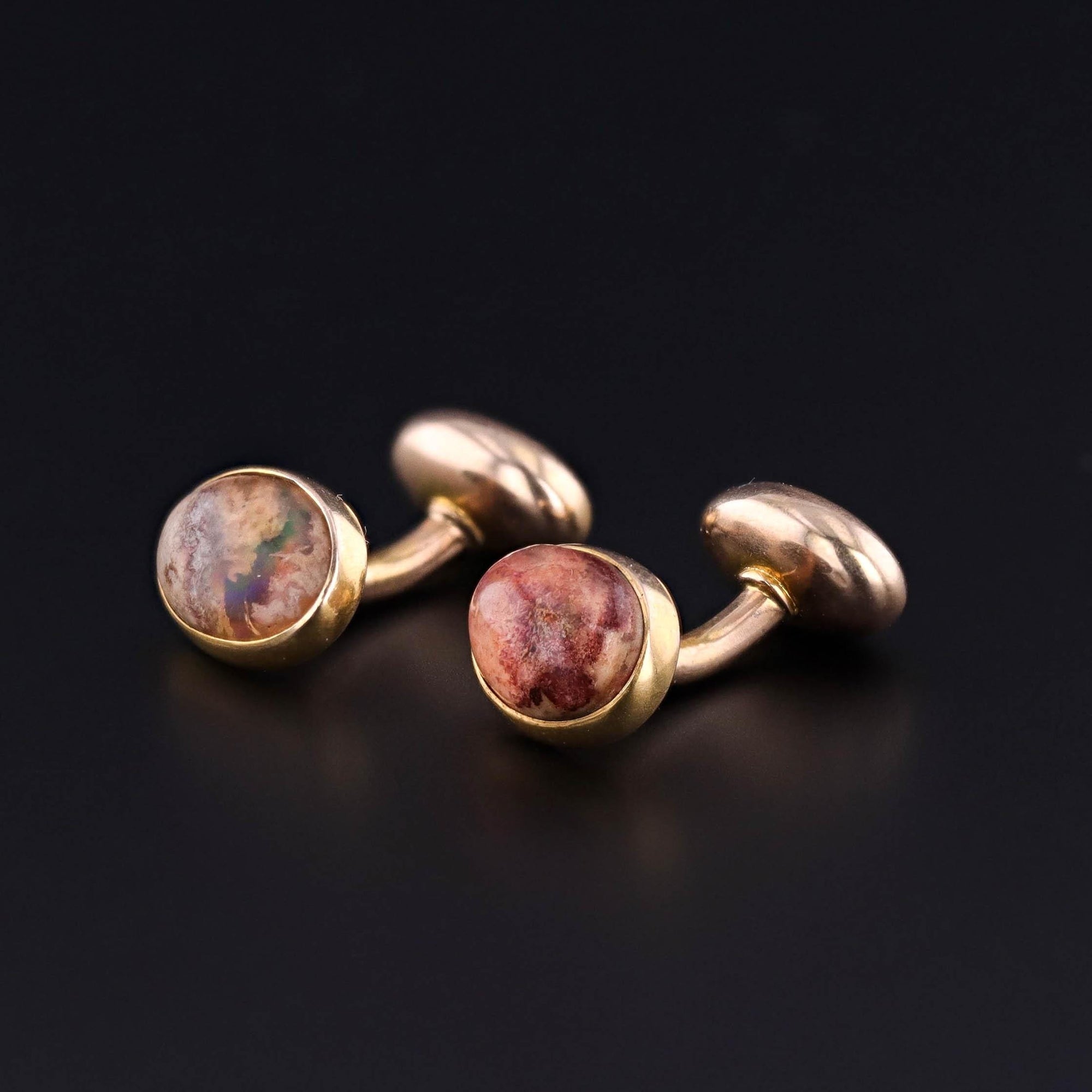 Vintage Mexican Boulder Opal Cuff Links of 14k Gold