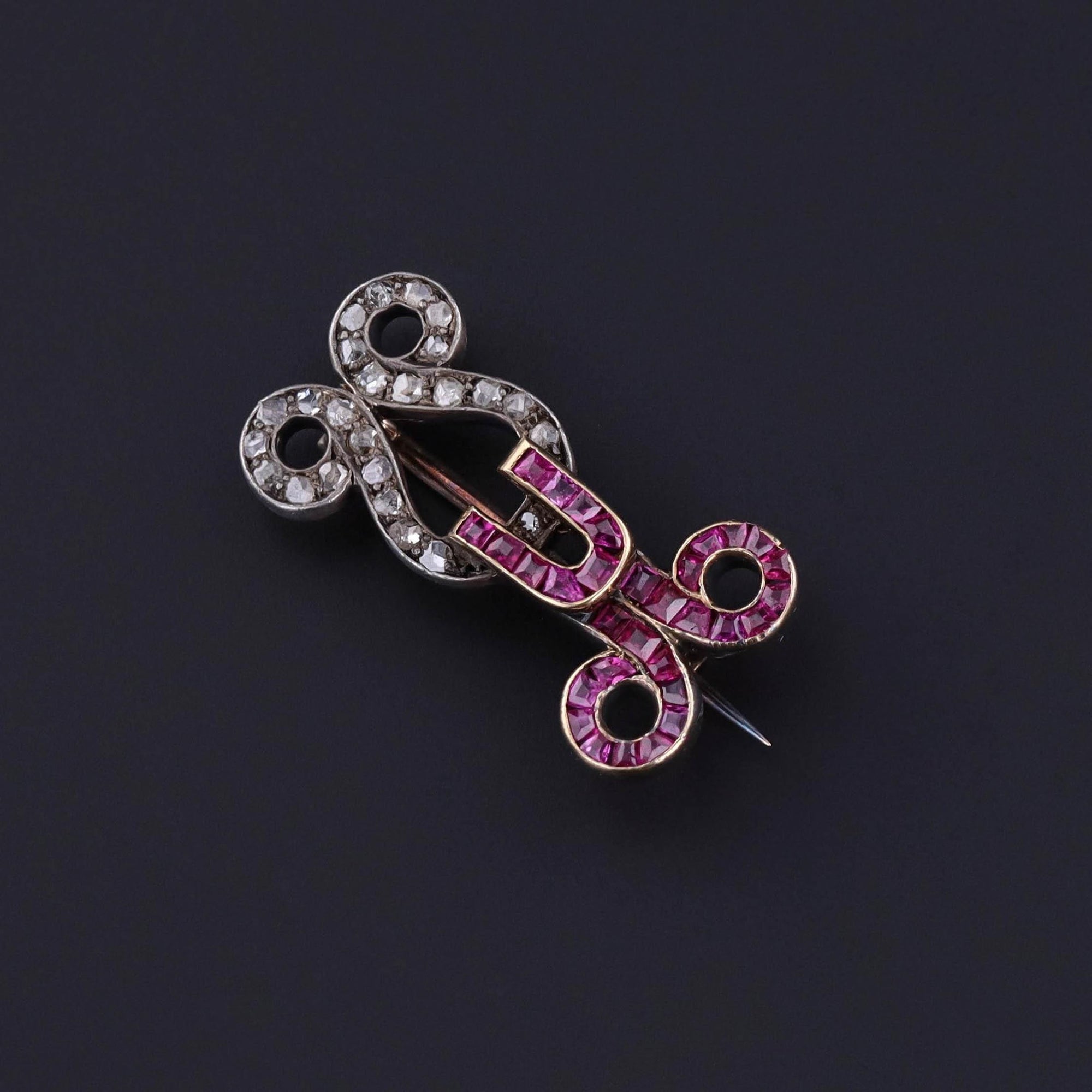 Antique Ruby and Diamond Brooch of 12ct Gold