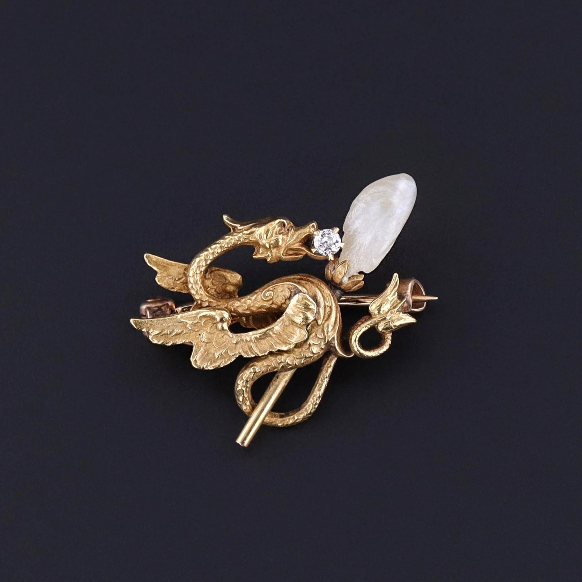 Antique Dragon Brooch of 14k Gold by Krementz and Co