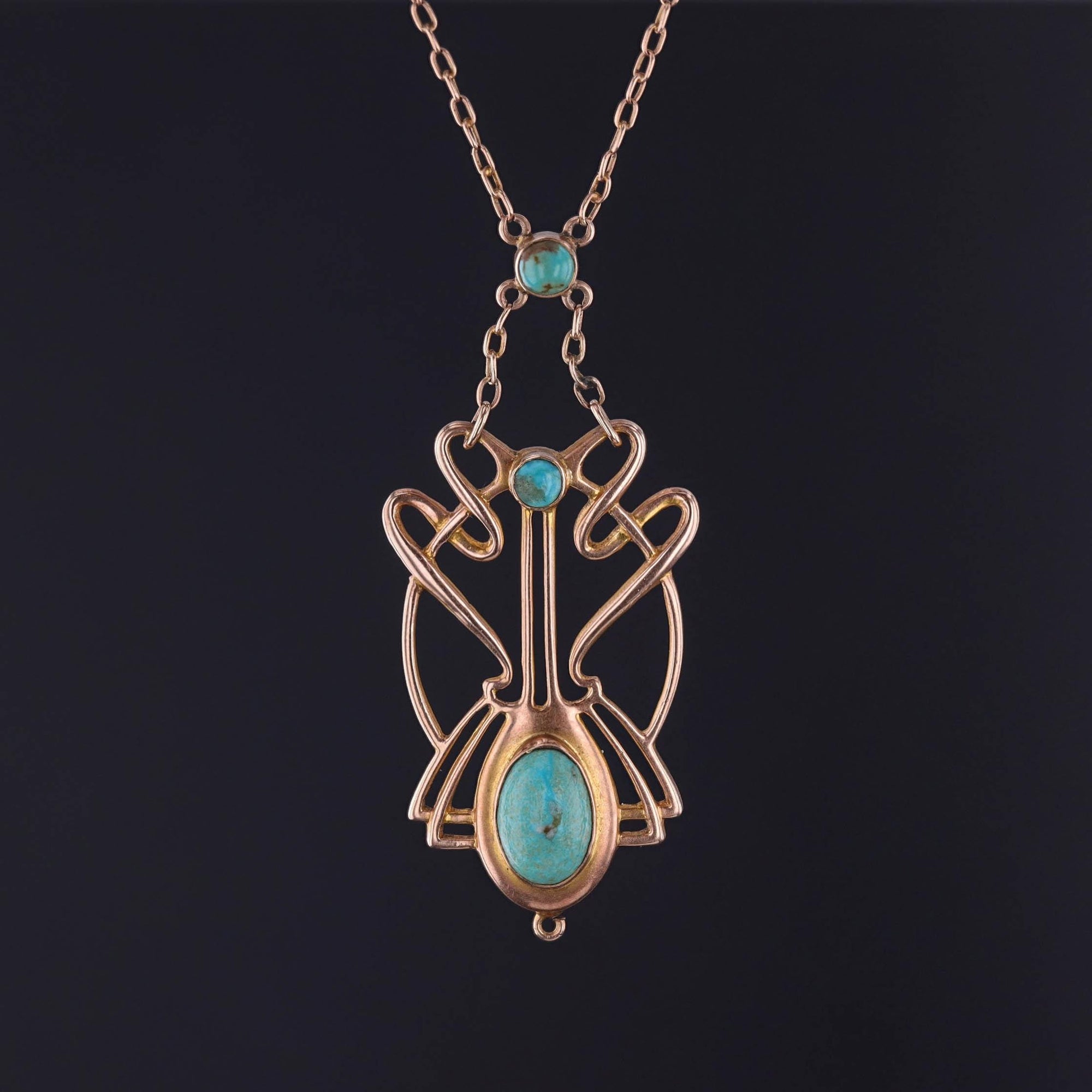 Art Nouveau or Jugendstil Turquoise Necklace of 9ct Gold