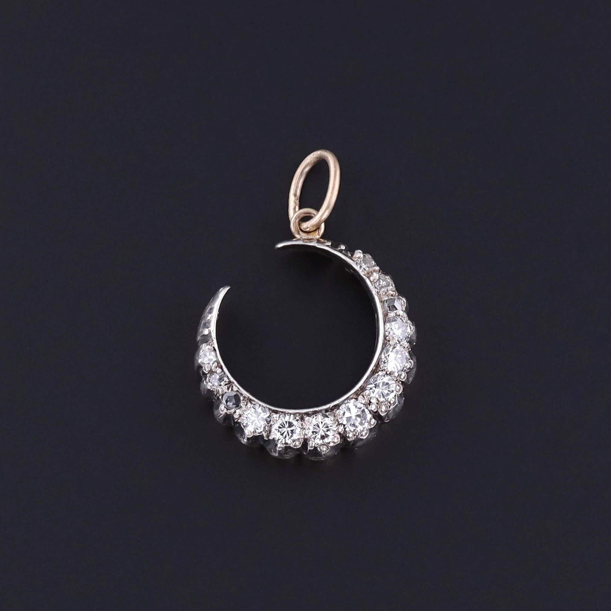 Antique Diamond Crescent Moon Charm