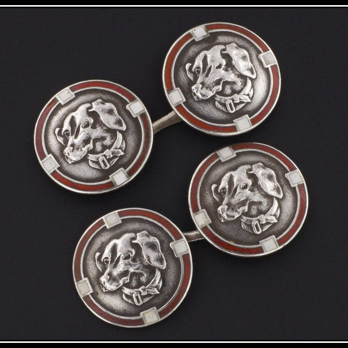 Art Deco Dachshund Dog Cufflinks of Sterling Silver