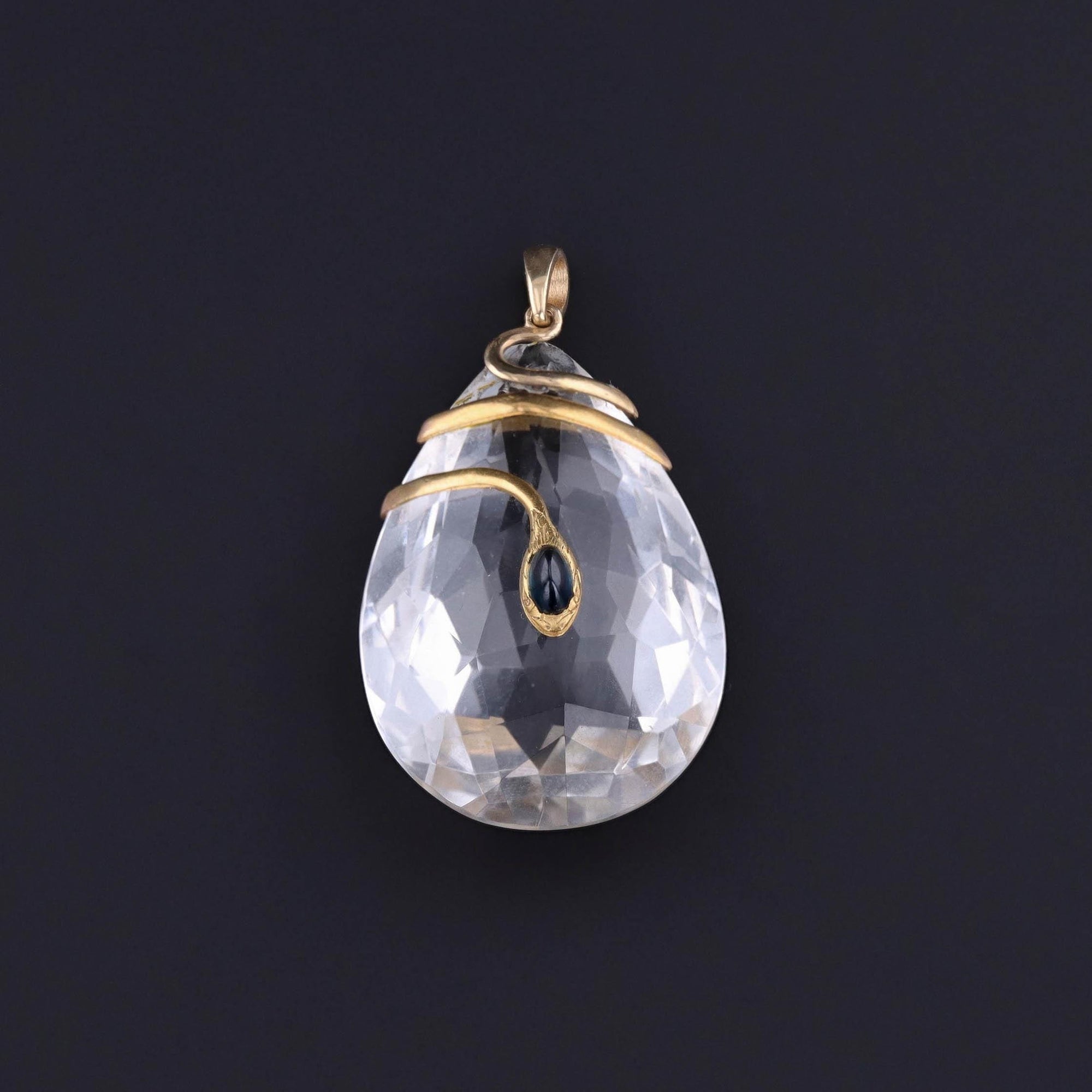 Antique Rock Crystal Snake Pendant of 14k Gold