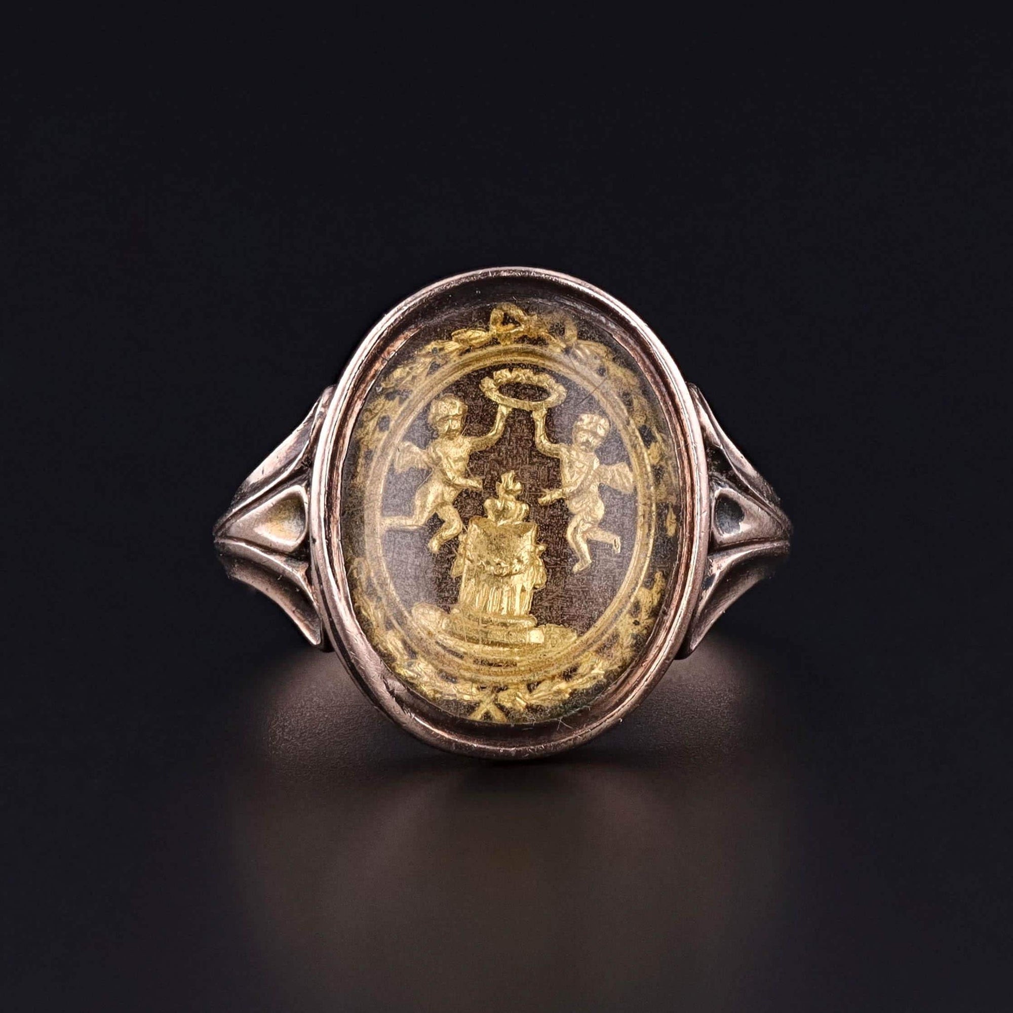 Antique Georgian Cherub Love Token Ring of 9ct Gold