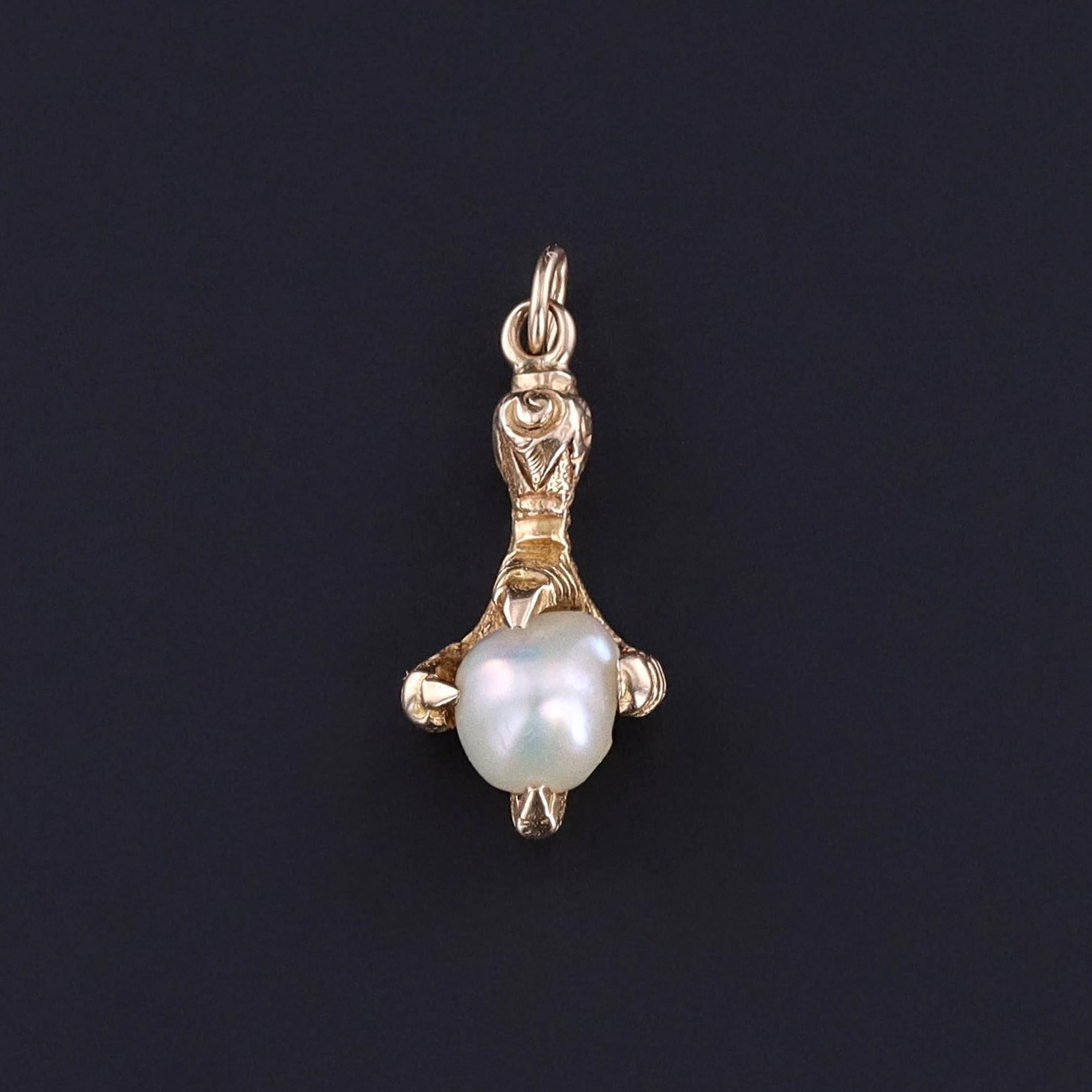 Antique Pearl Talon Charm of 14k Gold