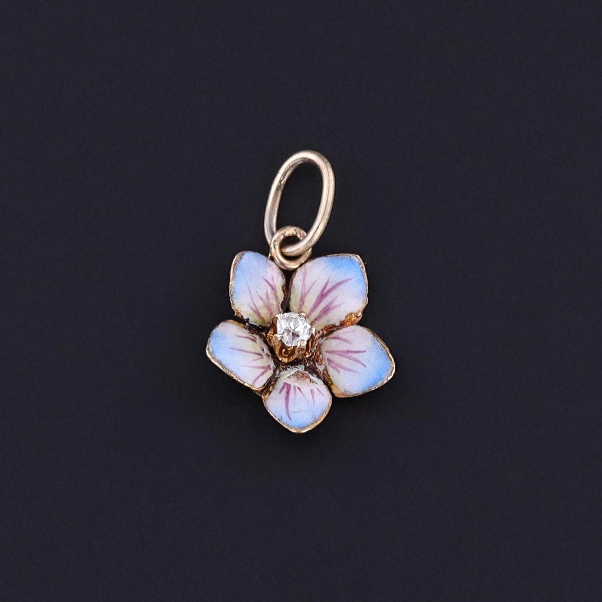 Antique Enamel Flower Charm of 14k Gold