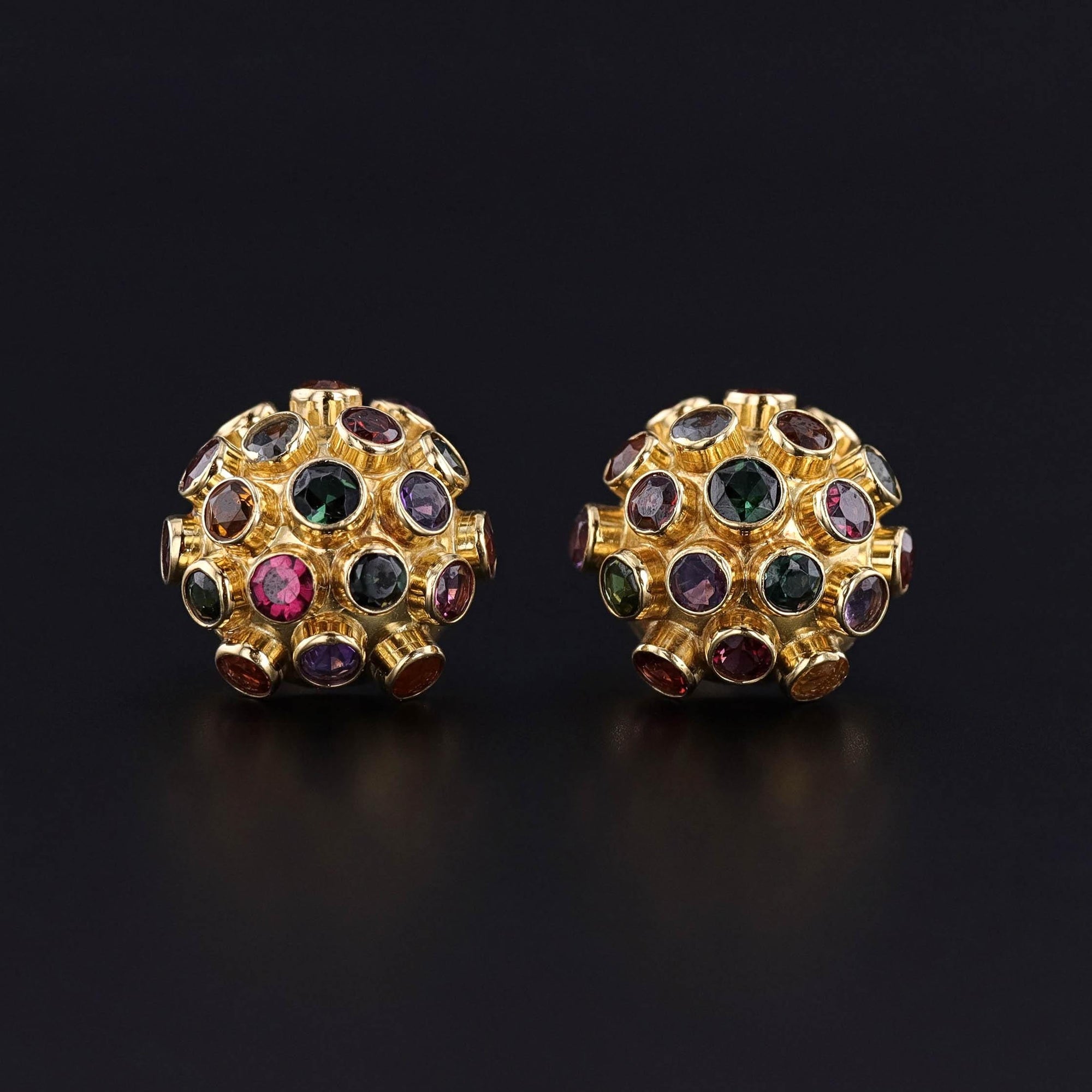 Vintage Gemstone Sputnik Earrings of 18k Gold