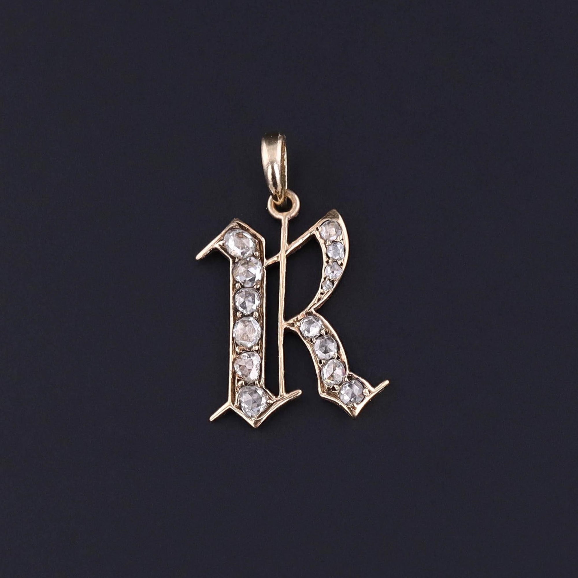 Antique Diamond Letter R Pendant of 18k Gold