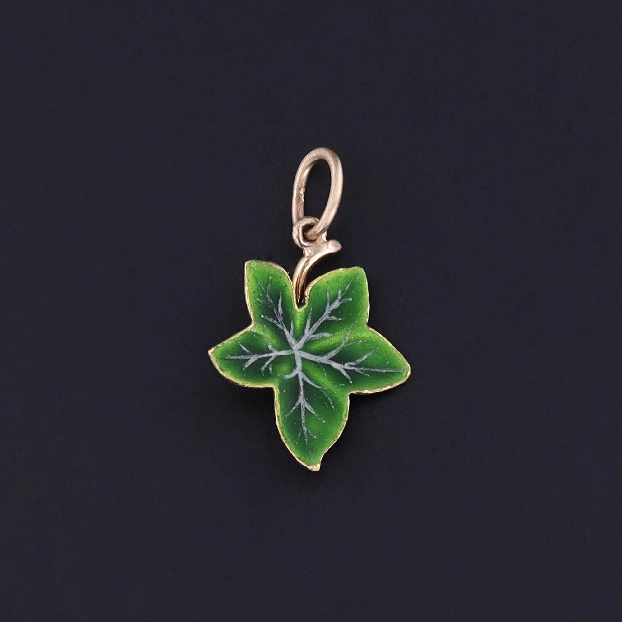 Antique Enamel Ivy Charm of 14k Gold