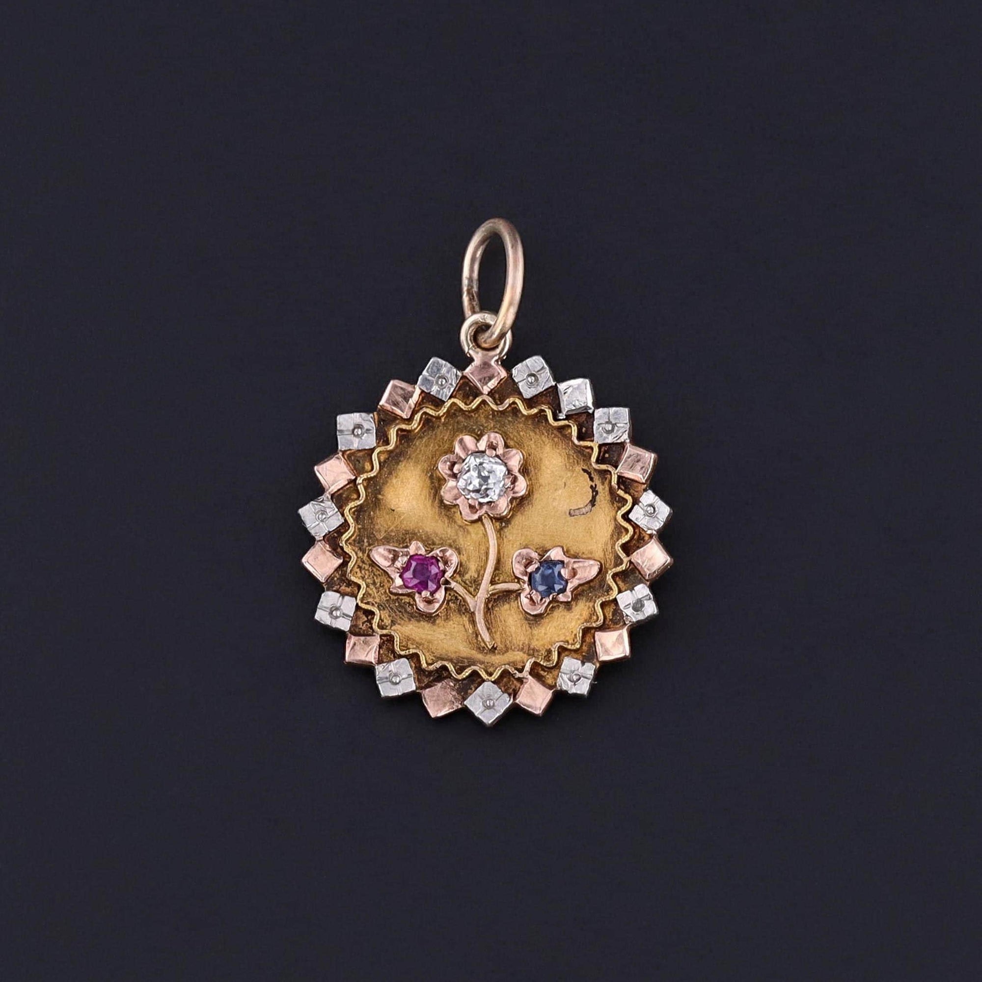 Antique Flower Charm of 14k Gold & Platinum