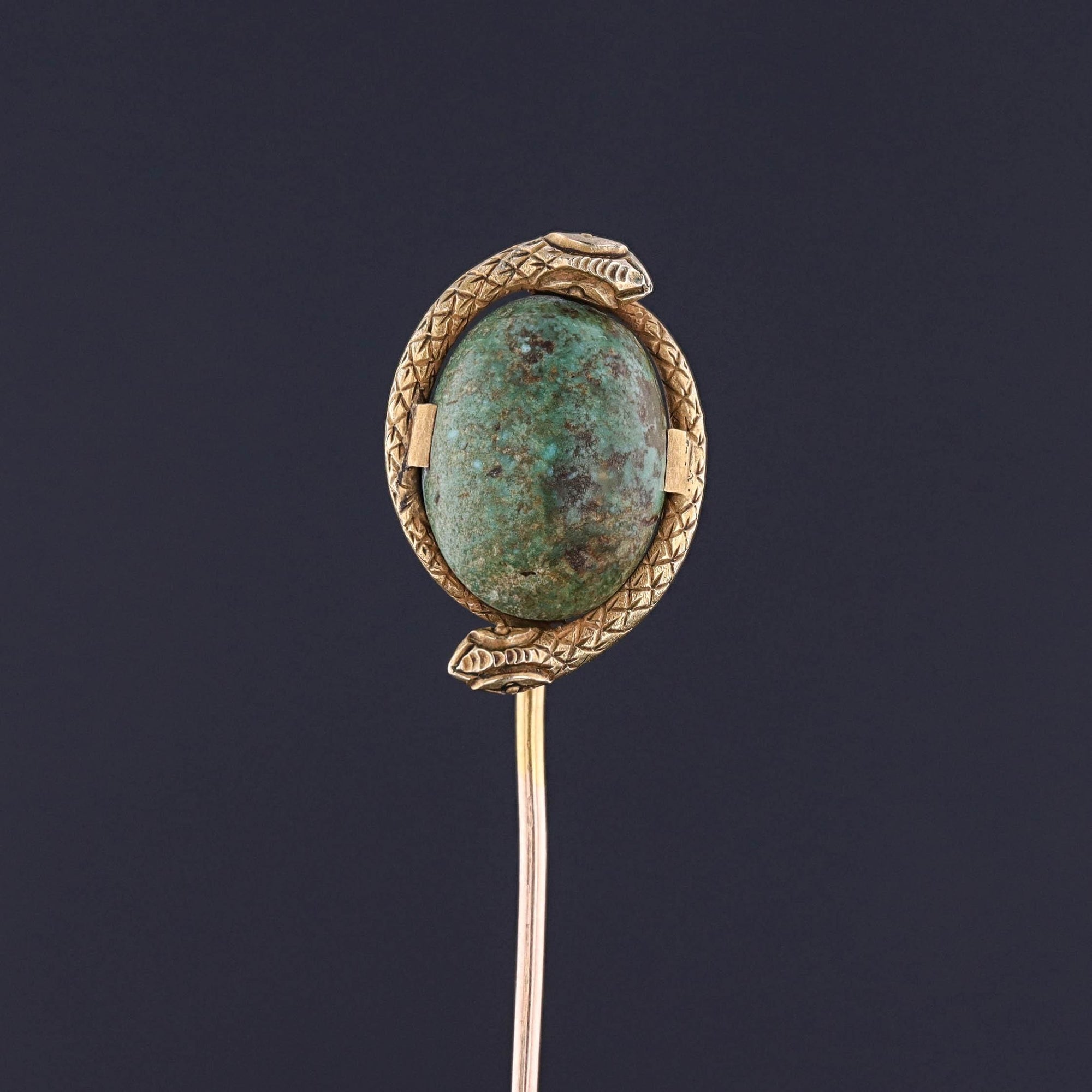 Antique Turquoise Snake Stickpin of 10k Gold