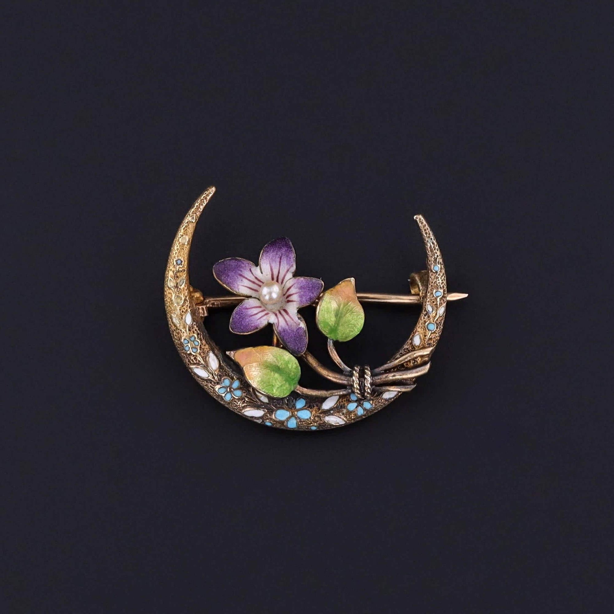 Antique Violet Honeymoon Brooch of 14k Gold