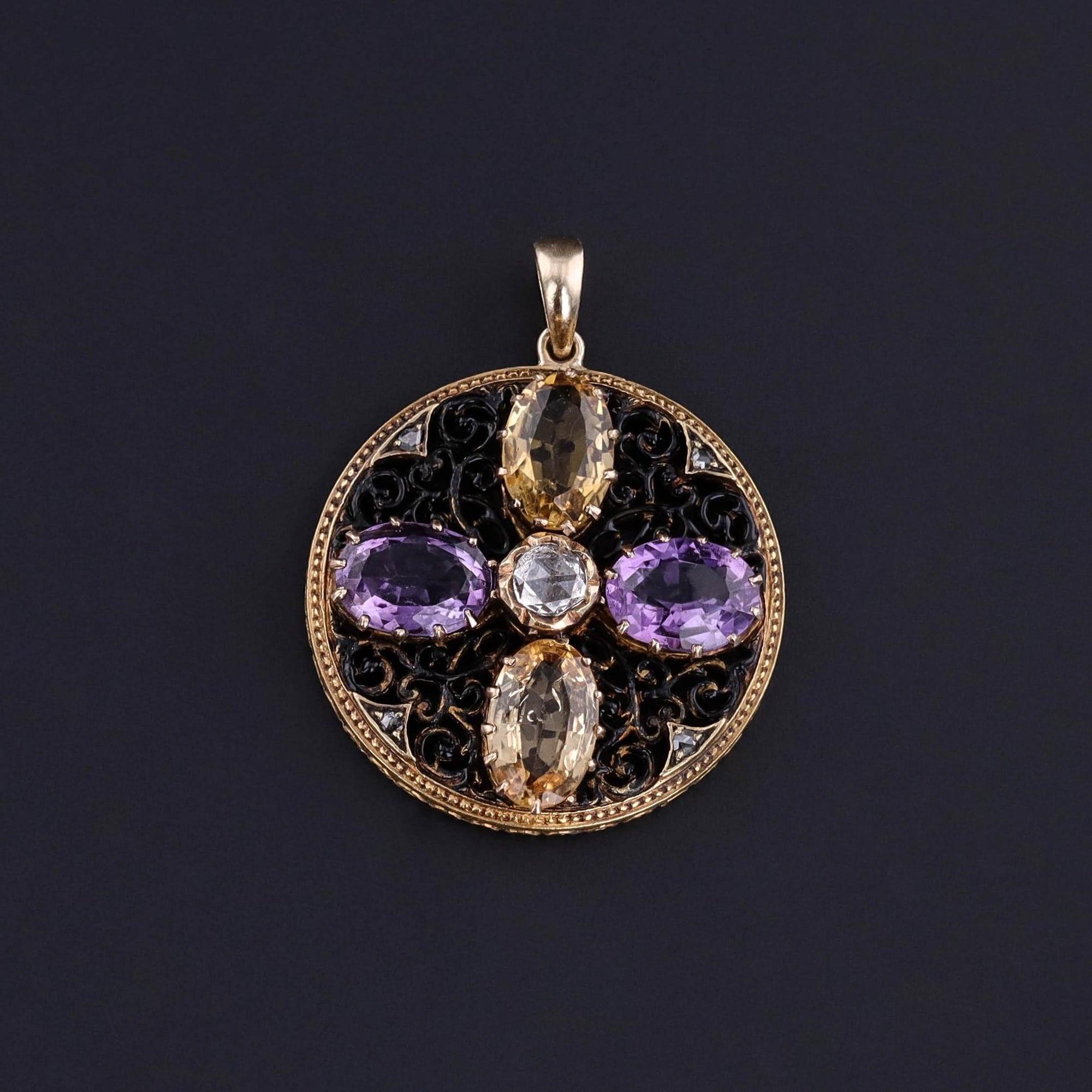 Antique Amethyst & Citrine Pendant of 15ct Gold