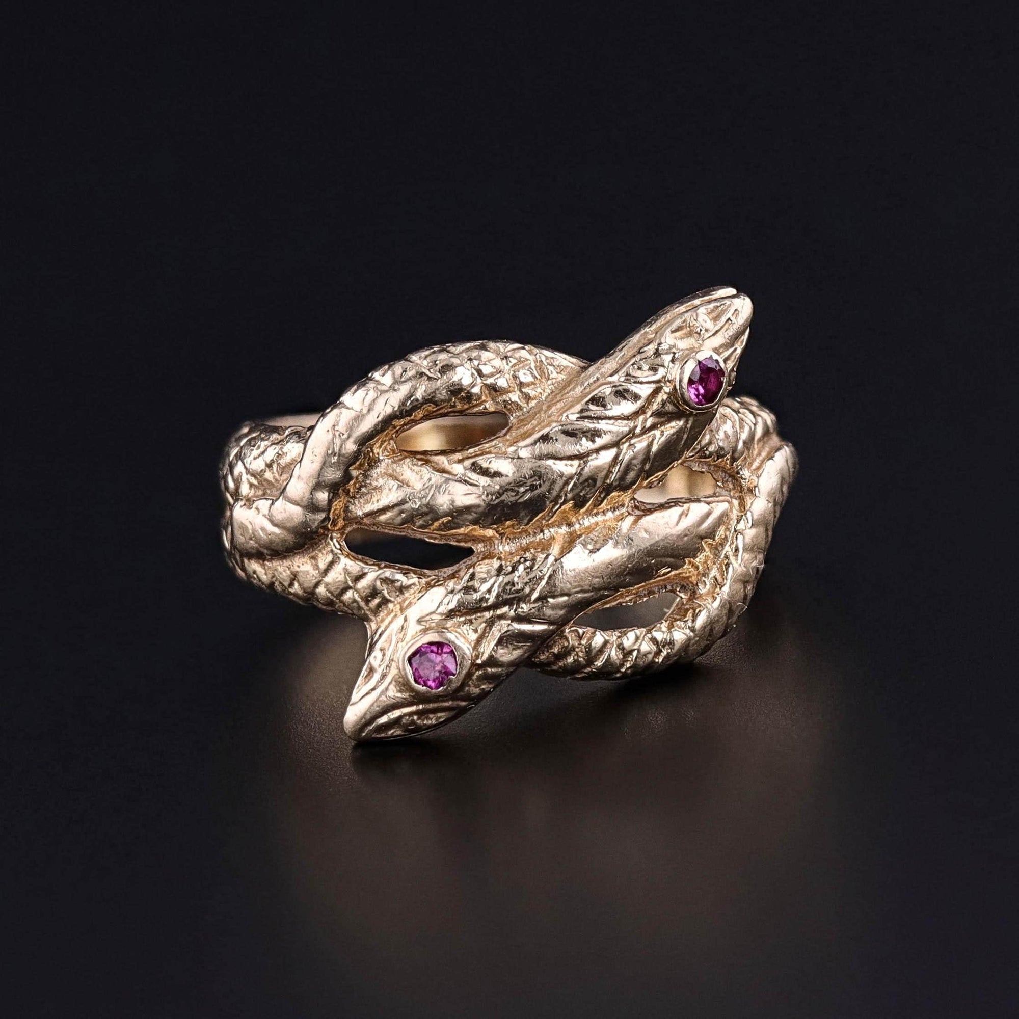 Antique Ruby Snake Ring of 14k Gold