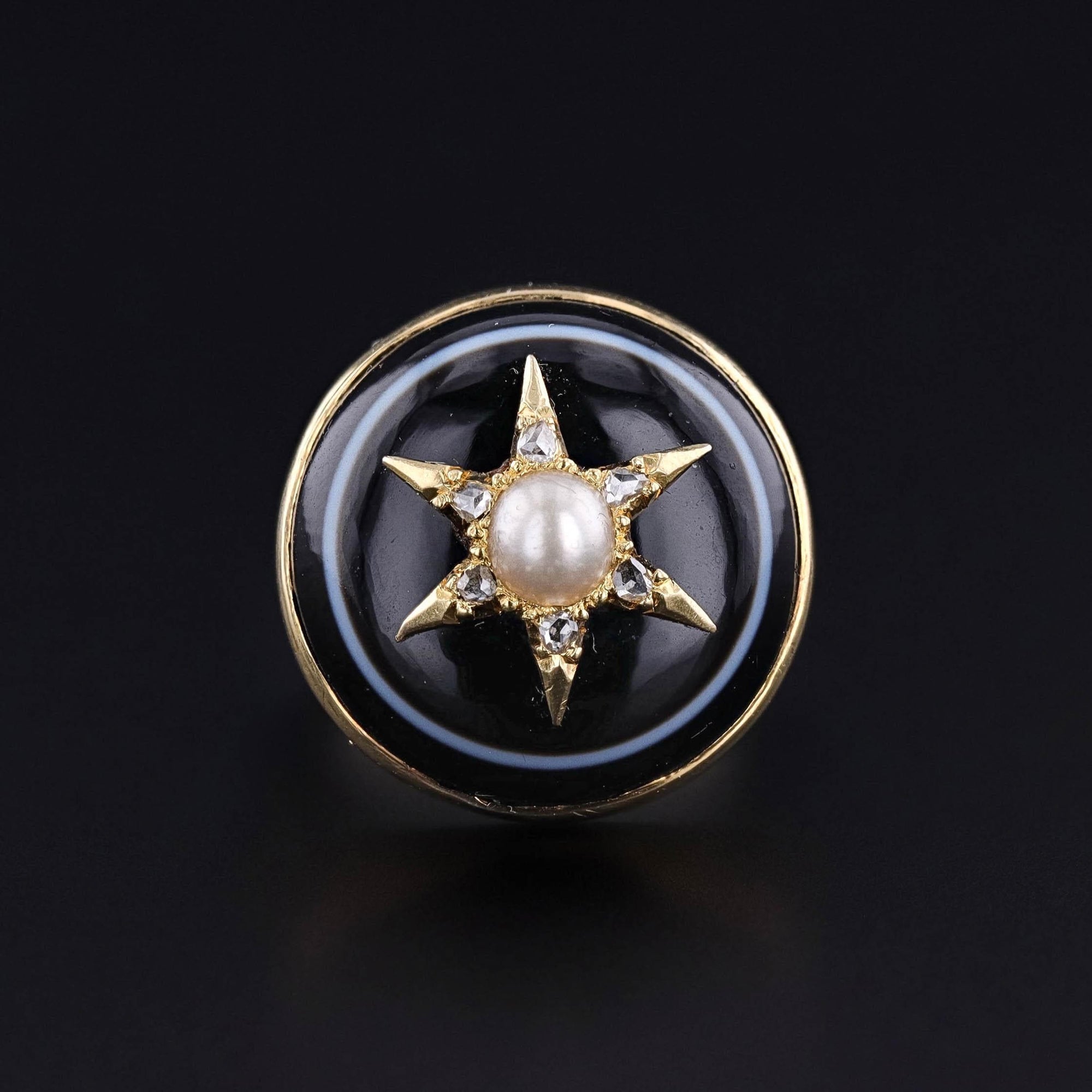 Banded Agate Star Ring of 14k Gold