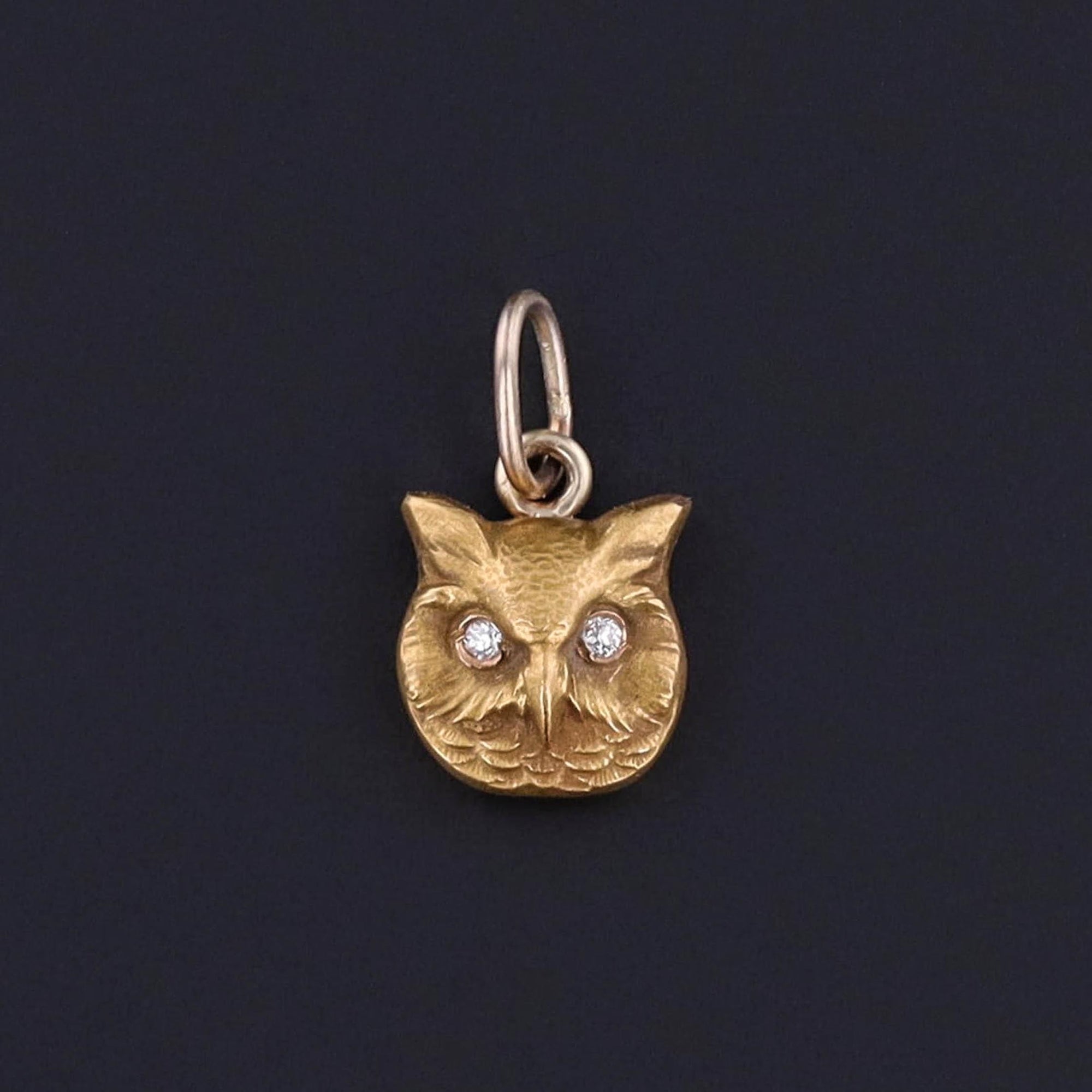 Antique Diamond Owl Charm of 14k Gold