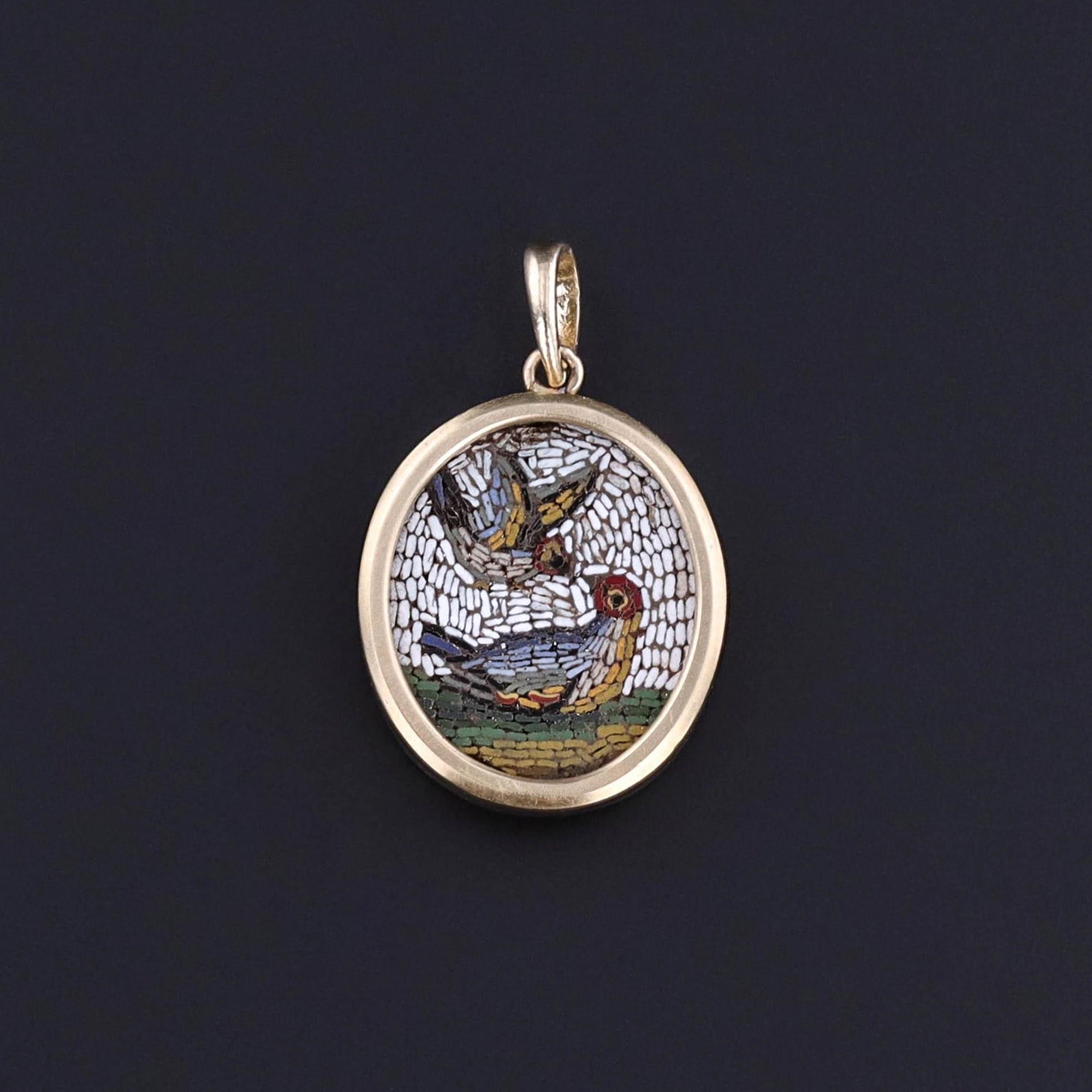 Antique Micromosaic Bird Pendant of 14k Gold