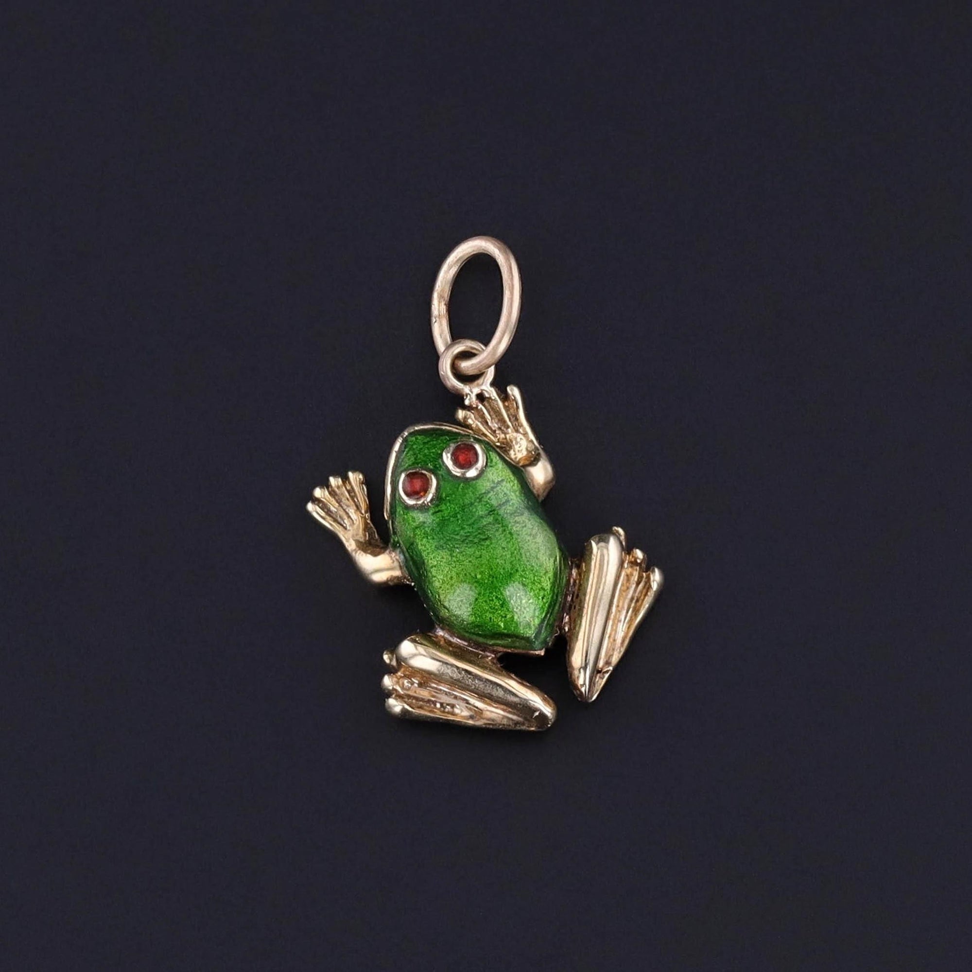 Vintage Enamel Frog Charm of 14k Gold