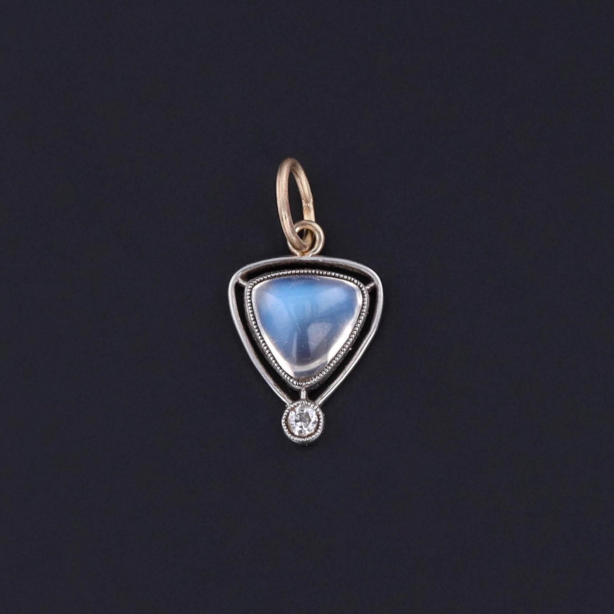 Antique Moonstone Charm of 14k Gold and Platinum