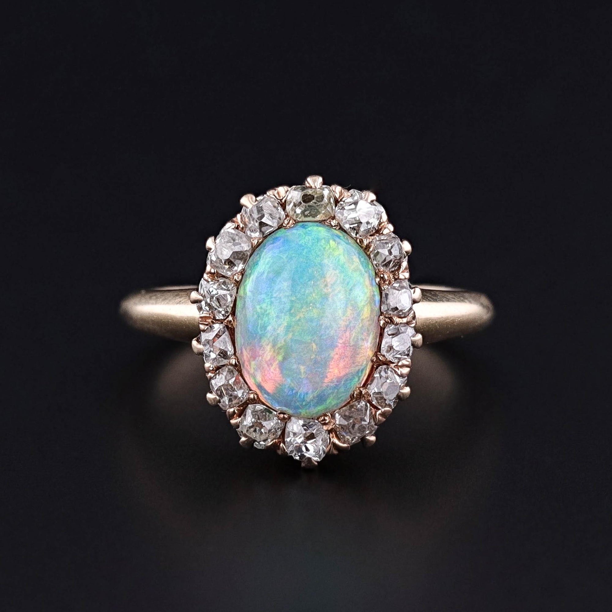 Antique Opal and Diamond Ring of 14k Gold