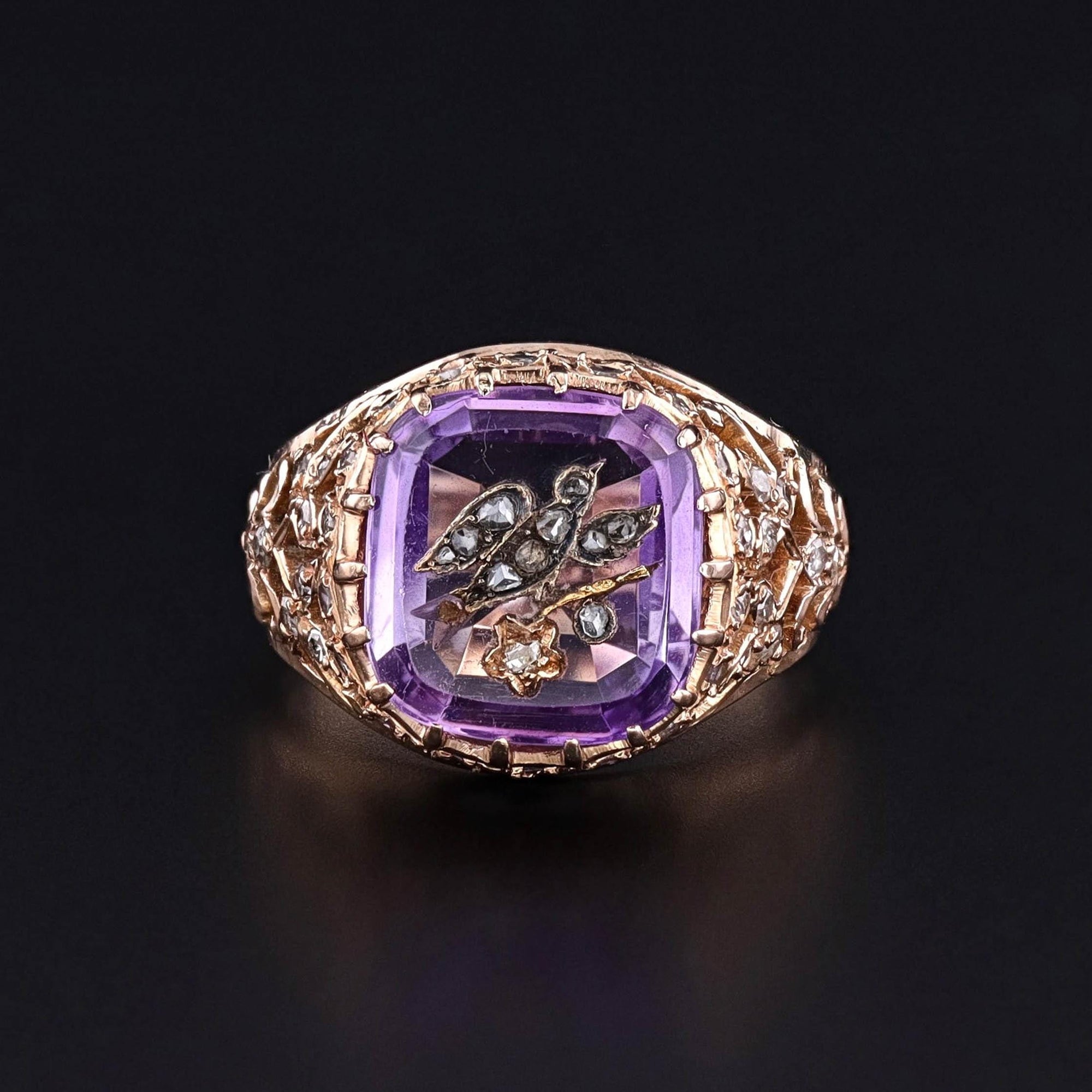 Victorian Amethyst and Bird Ring of 18k Gold