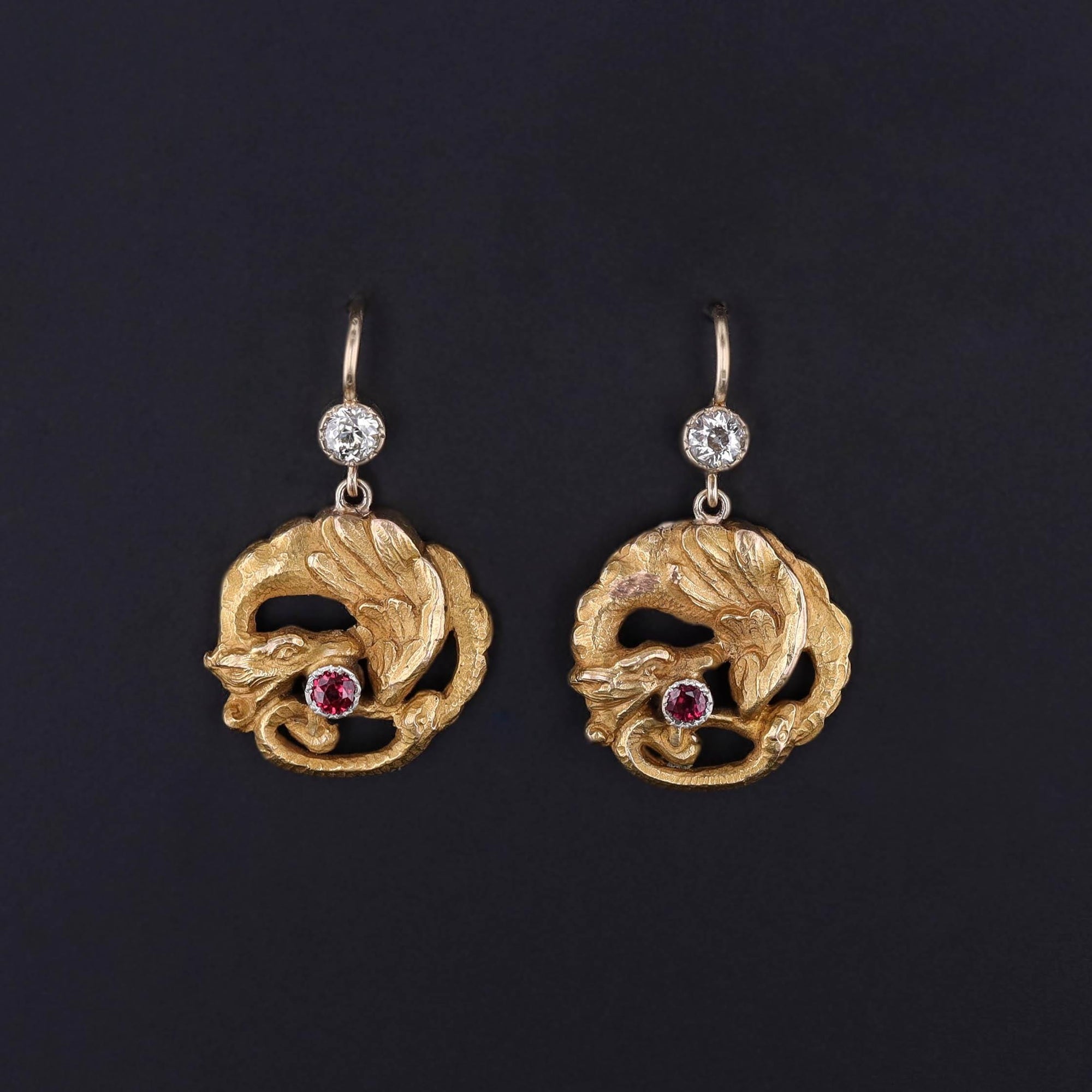 Antique Dragon Earrings of 18k Gold