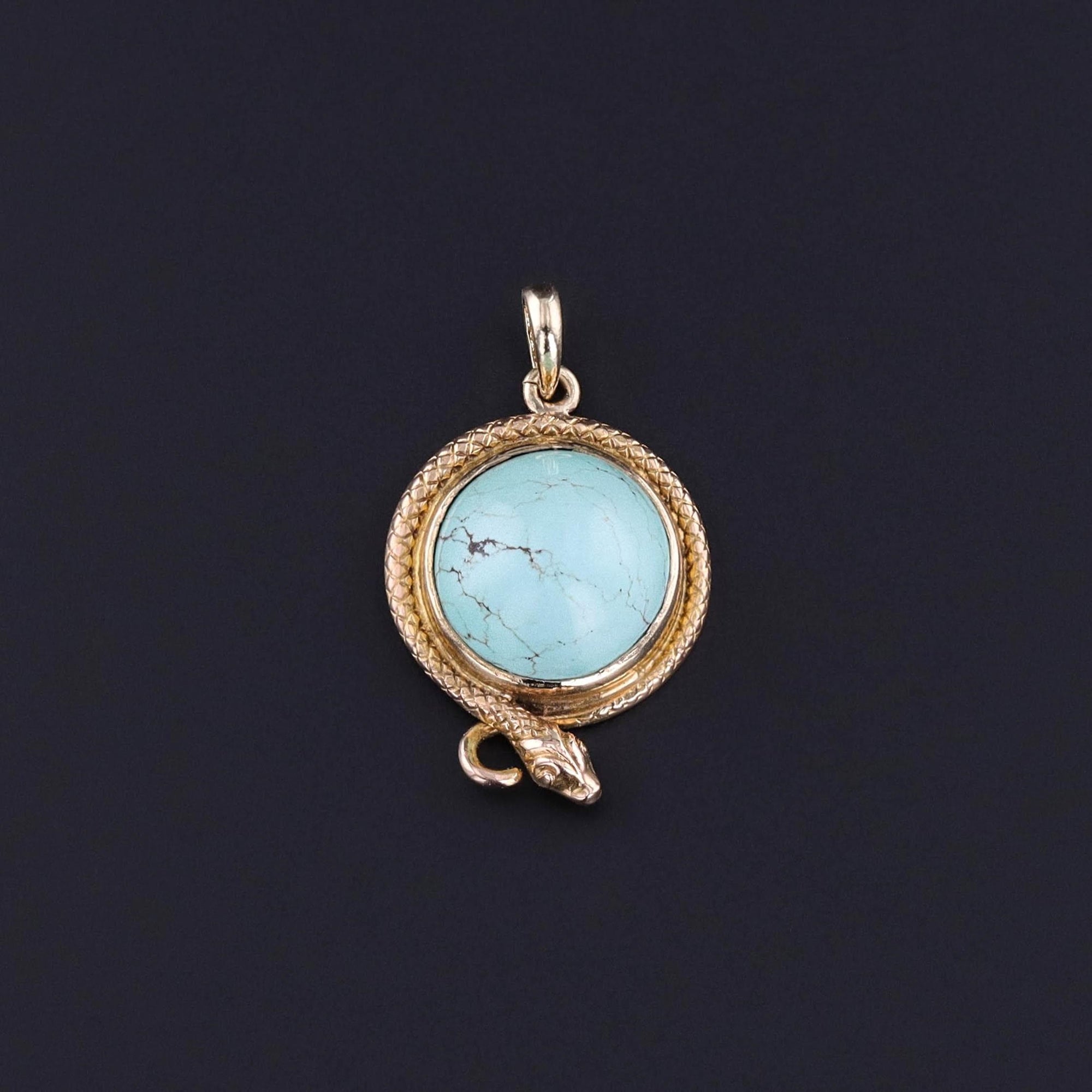 Antique Turquoise Snake Charm of 14k Gold