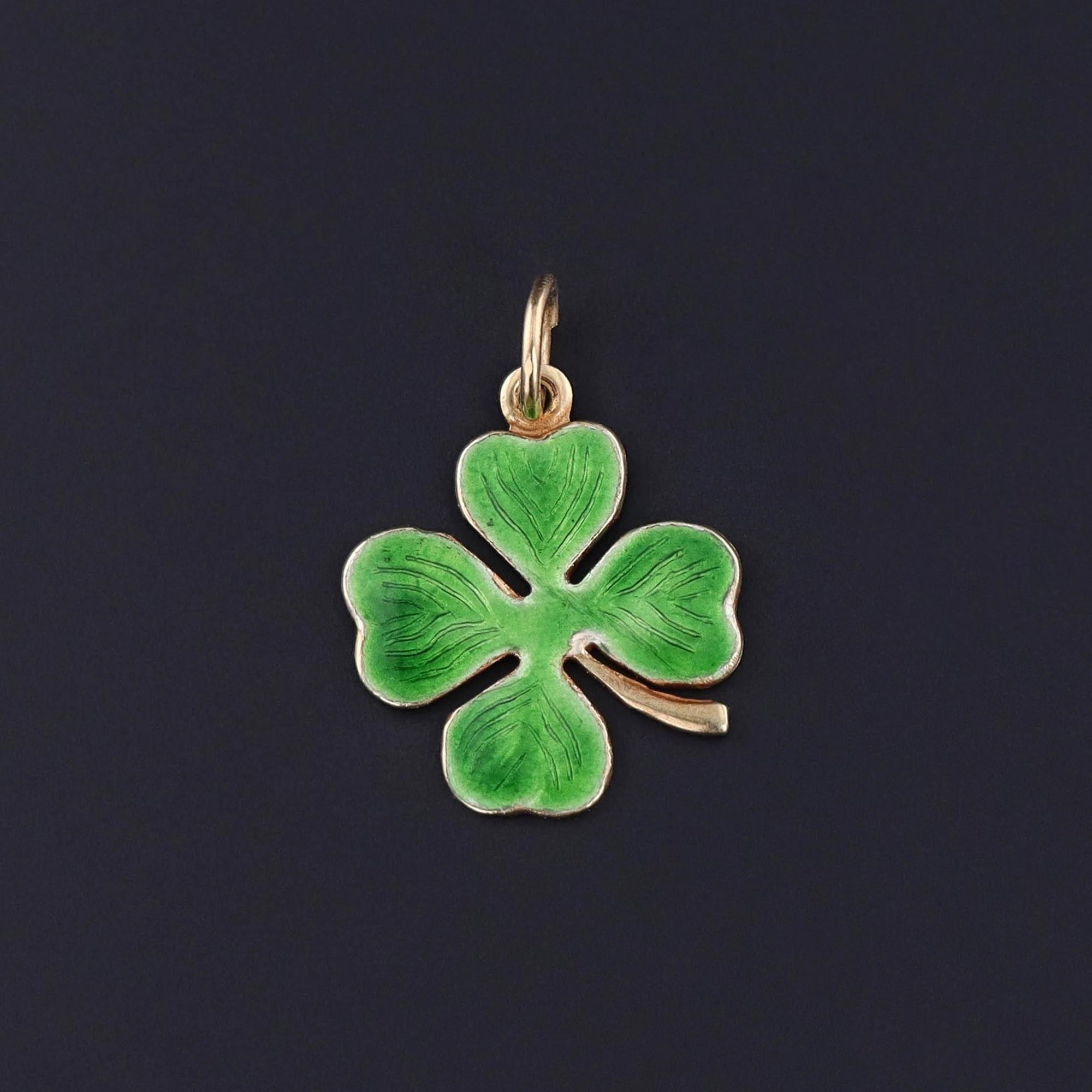 Vintage Enamel Four Leaf Clover of 14k Gold