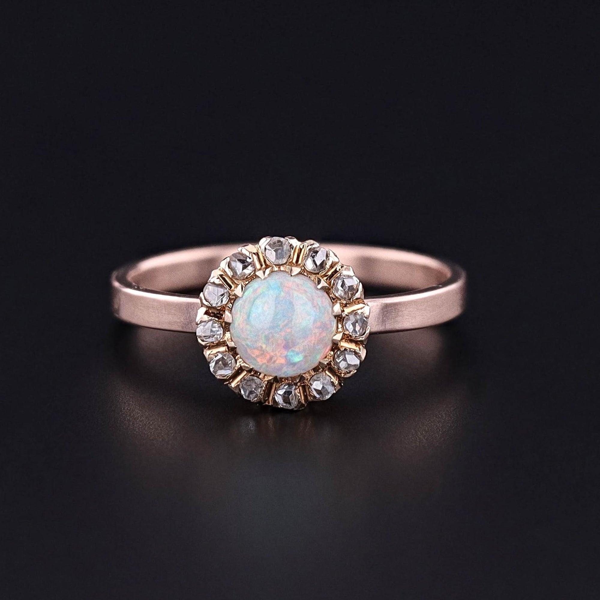 Antique Opal and Diamond Halo Ring of 14k Gold