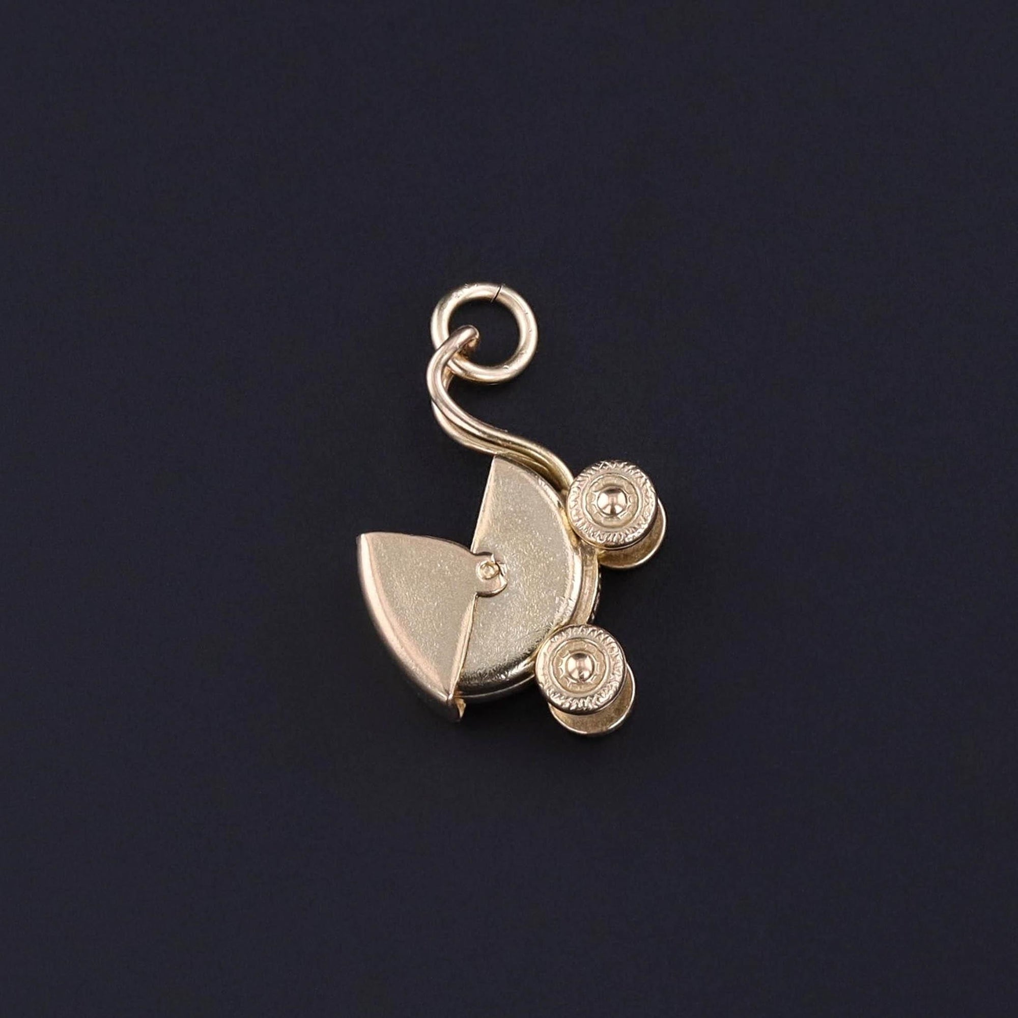 Vintage Moveable Baby Carriage Charm of 14k Gold