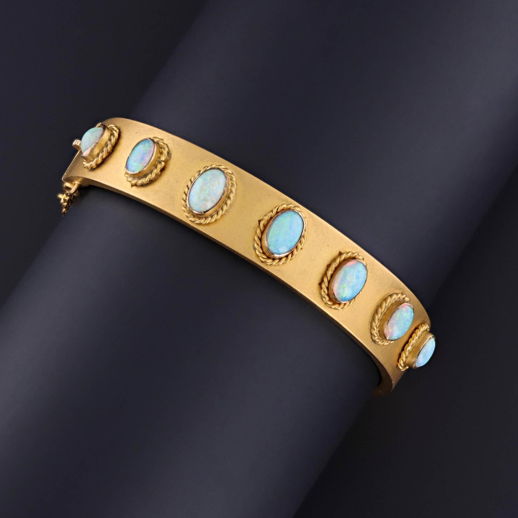 Antique Opal Bangle Bracelet of 10k Gold