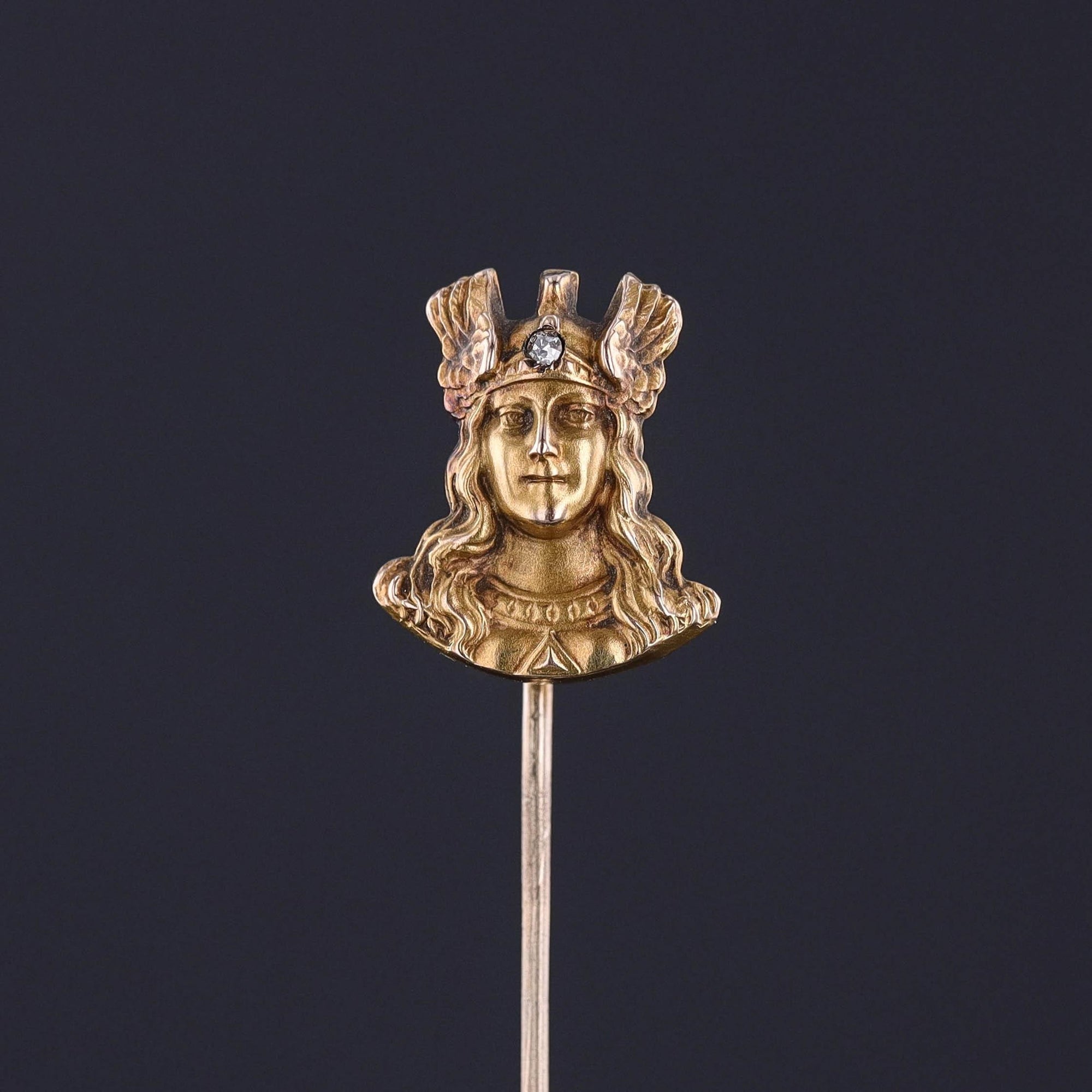 Antique Athena or Viking Stickpin of 14k Gold