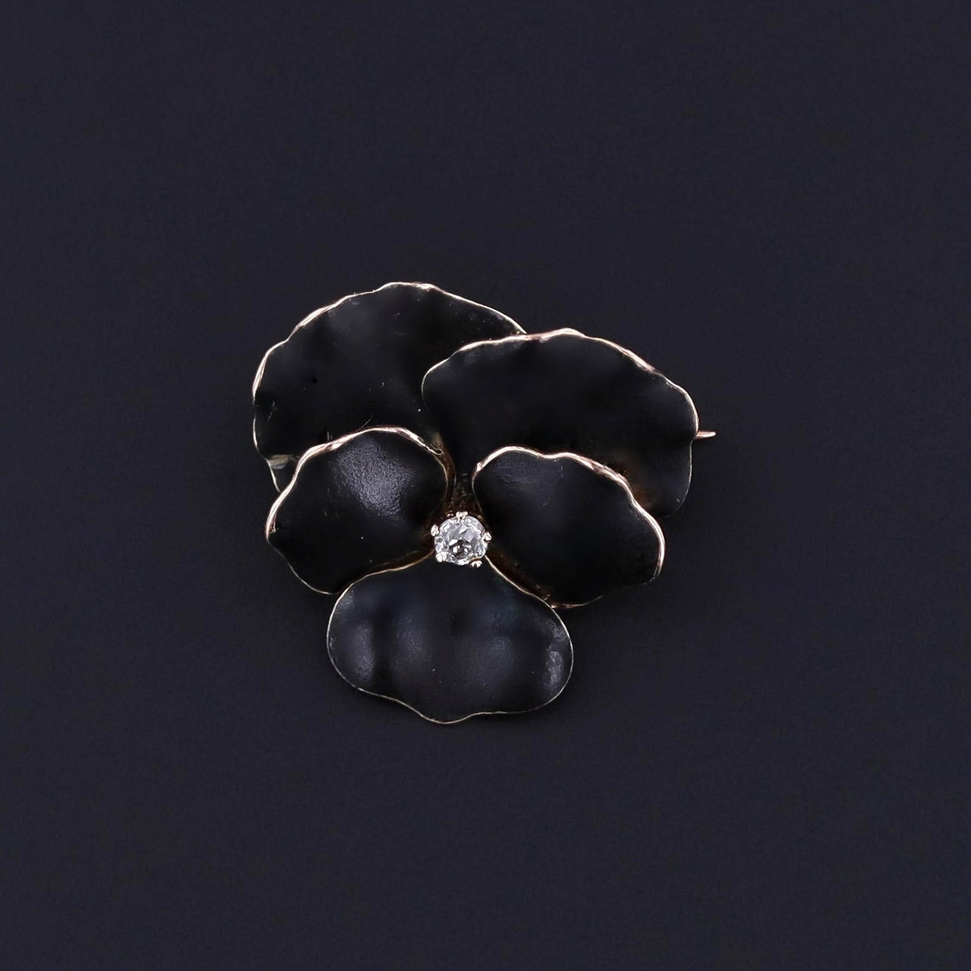 Antique Black Enamel Pansy Brooch of 9ct Gold