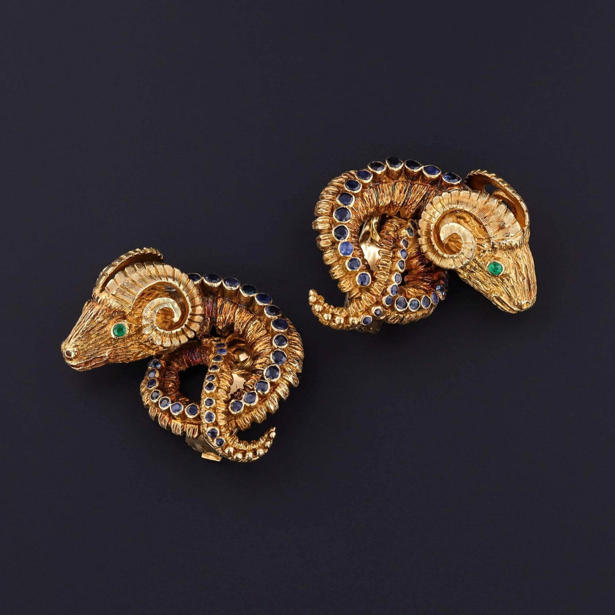 Lalaounis Greece Ram&#39;s Head Earrings of 18k Gold - Trademark Antiques
