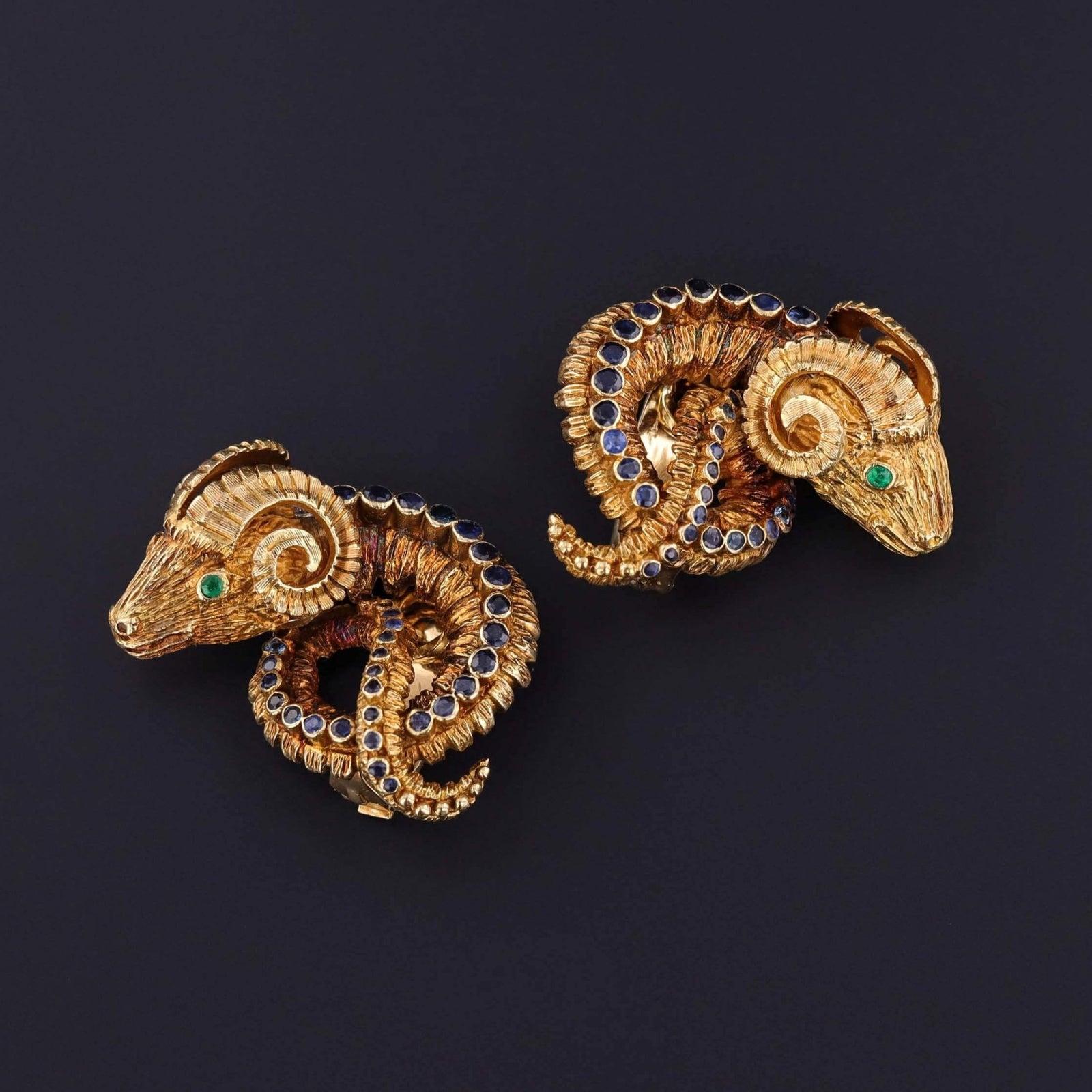 Lalaounis Greece Ram's Head Earrings of 18k Gold - Trademark Antiques