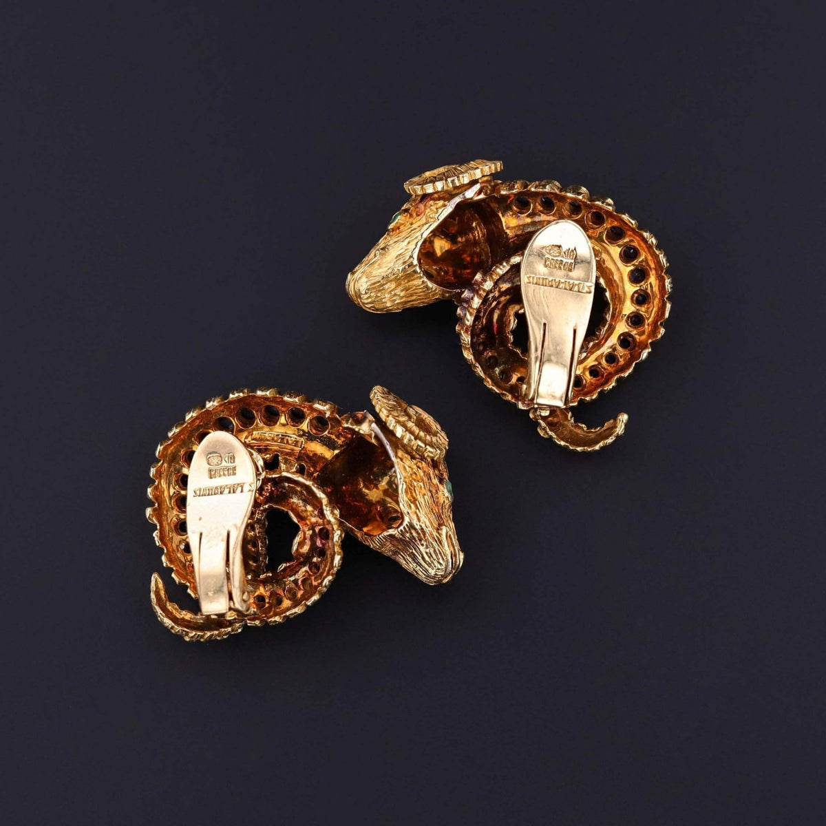 Lalaounis Greece Ram&#39;s Head Earrings of 18k Gold - Trademark Antiques