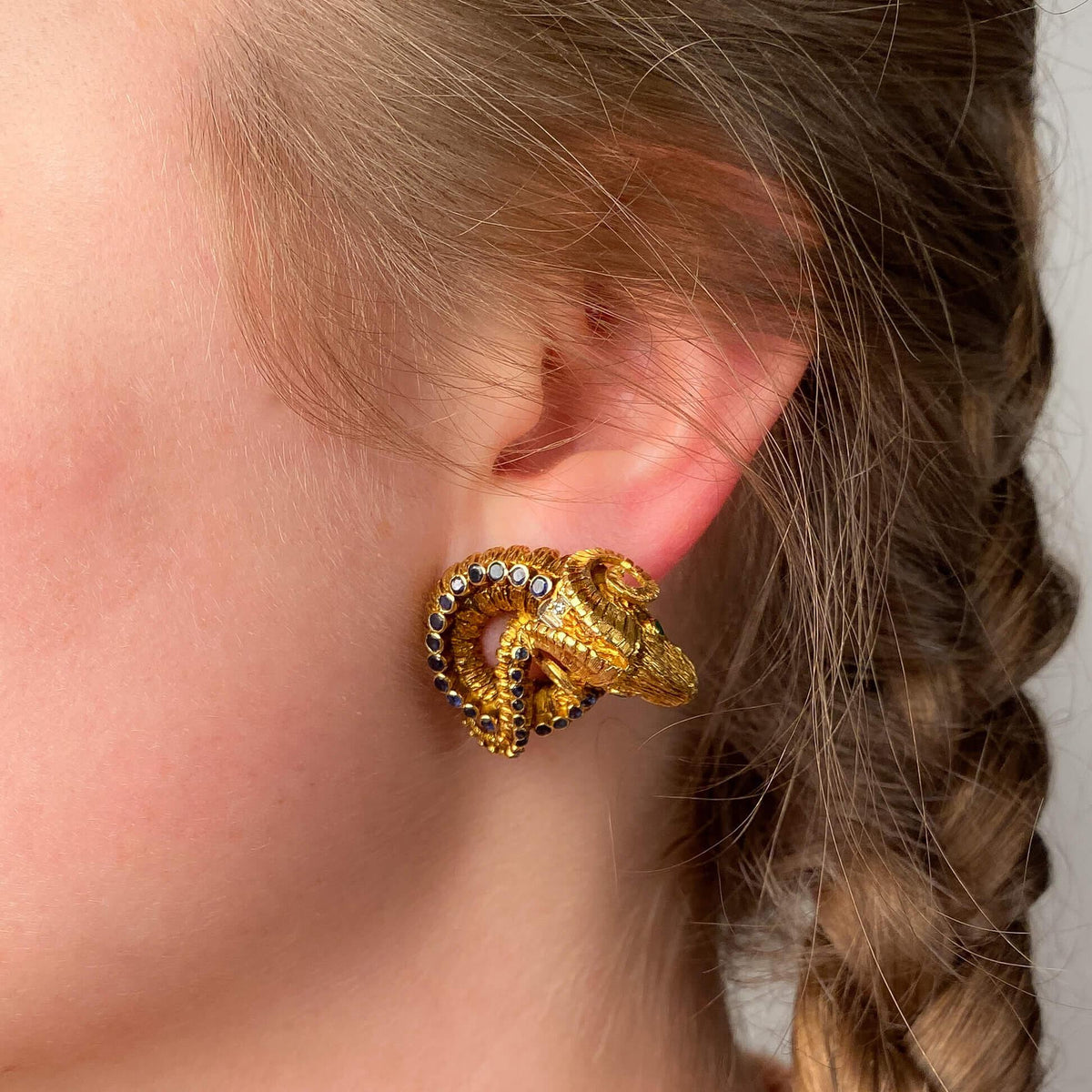 Lalaounis Greece Ram&#39;s Head Earrings of 18k Gold - Trademark Antiques