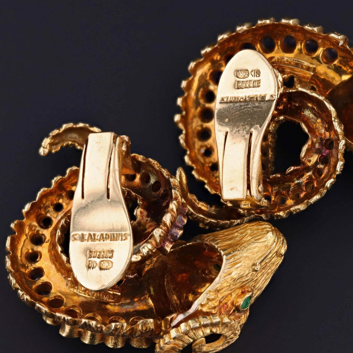 Lalaounis Greece Ram&#39;s Head Earrings of 18k Gold - Trademark Antiques