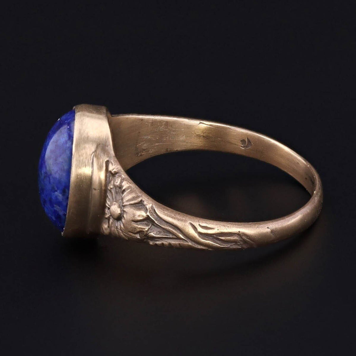 Lapis Lazuli Floral Ring of 14K Gold Antique Reproduction - Trademark Antiques