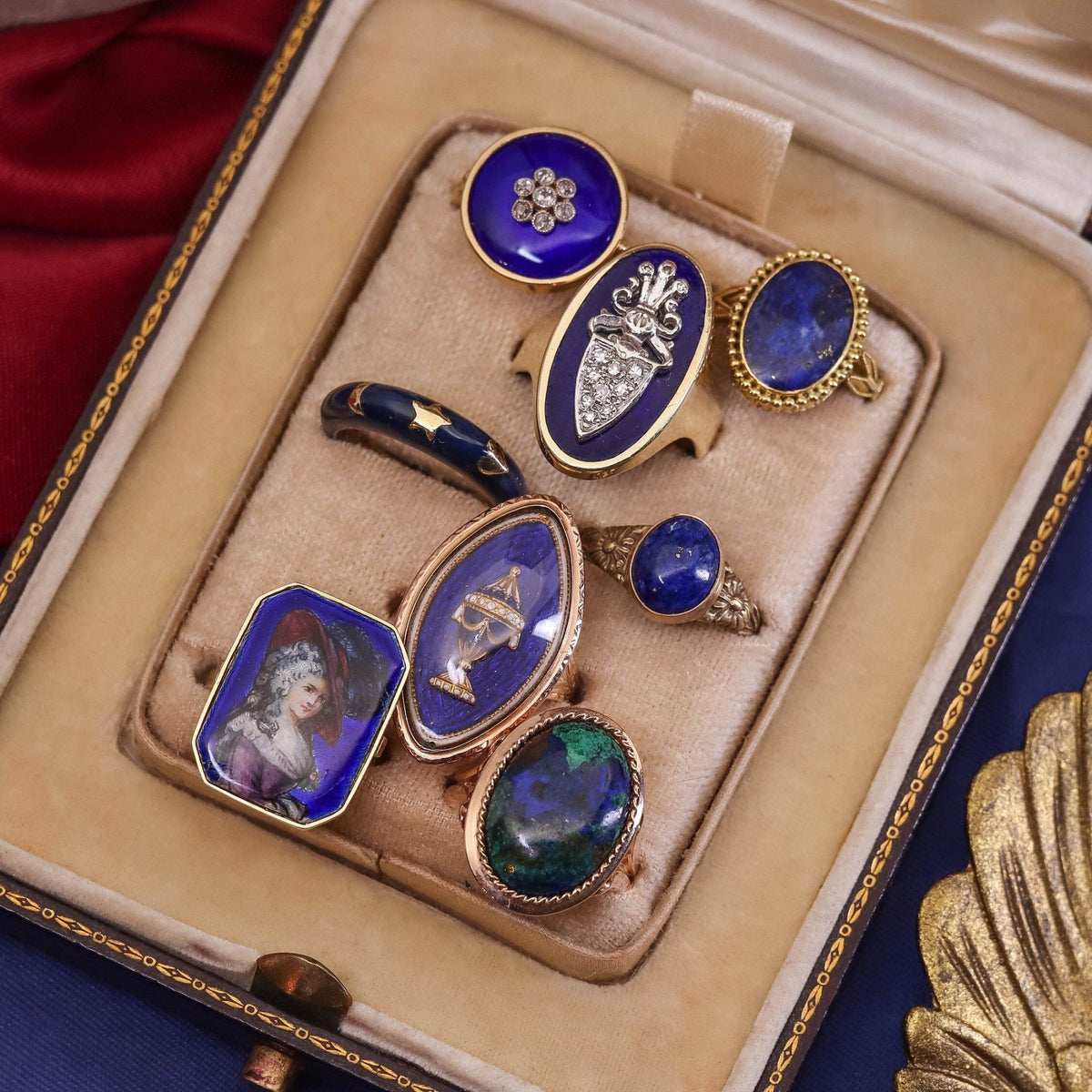 Lapis Lazuli Floral Ring of 14K Gold Antique Reproduction - Trademark Antiques