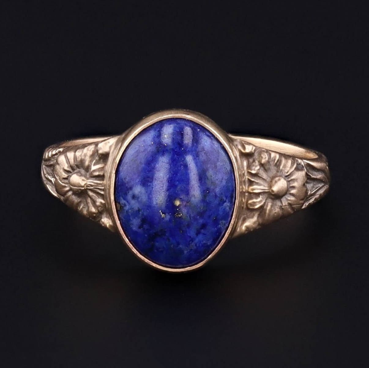 Lapis Lazuli Floral Ring of 14K Gold Antique Reproduction - Trademark Antiques