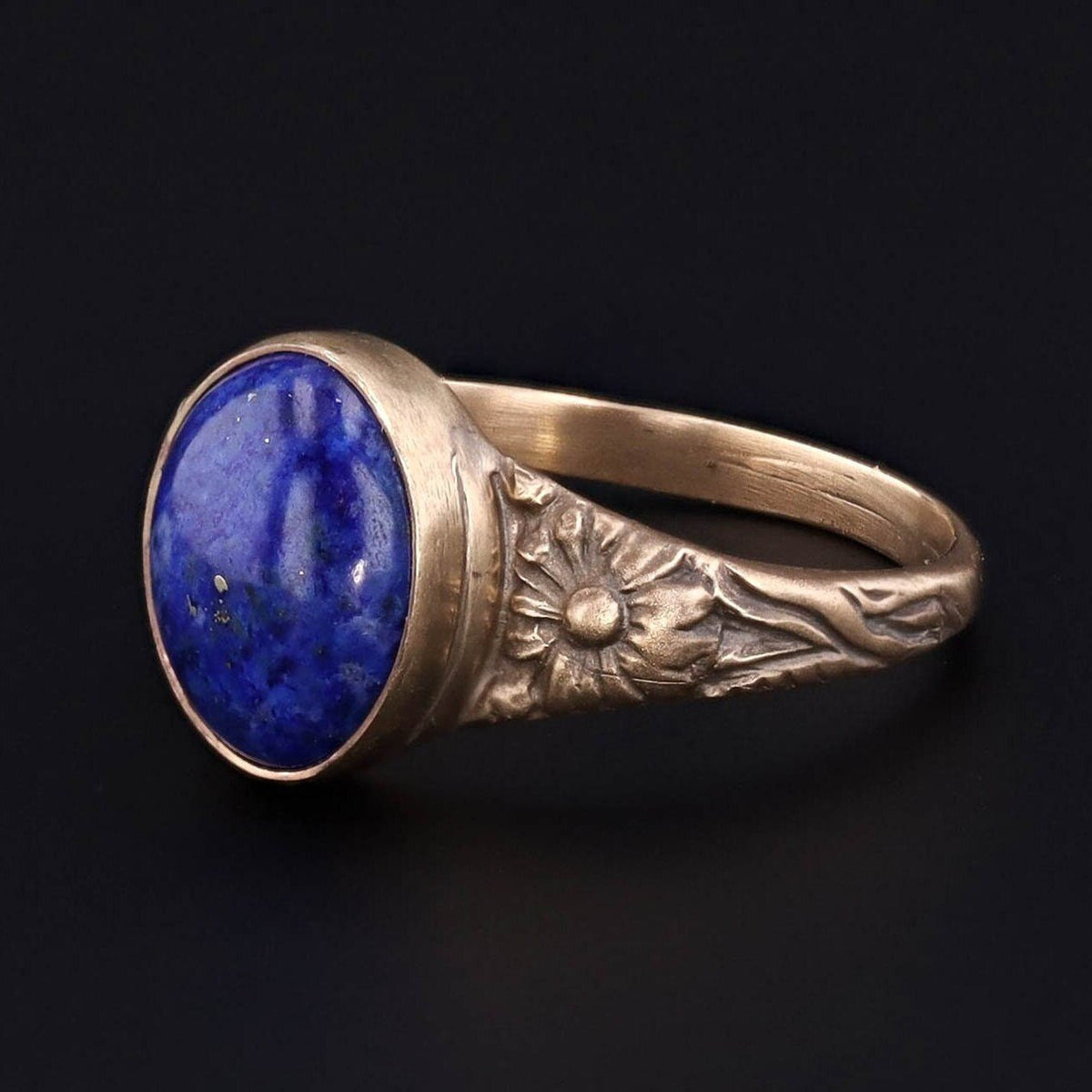 Lapis Lazuli Floral Ring of 14K Gold Antique Reproduction - Trademark Antiques
