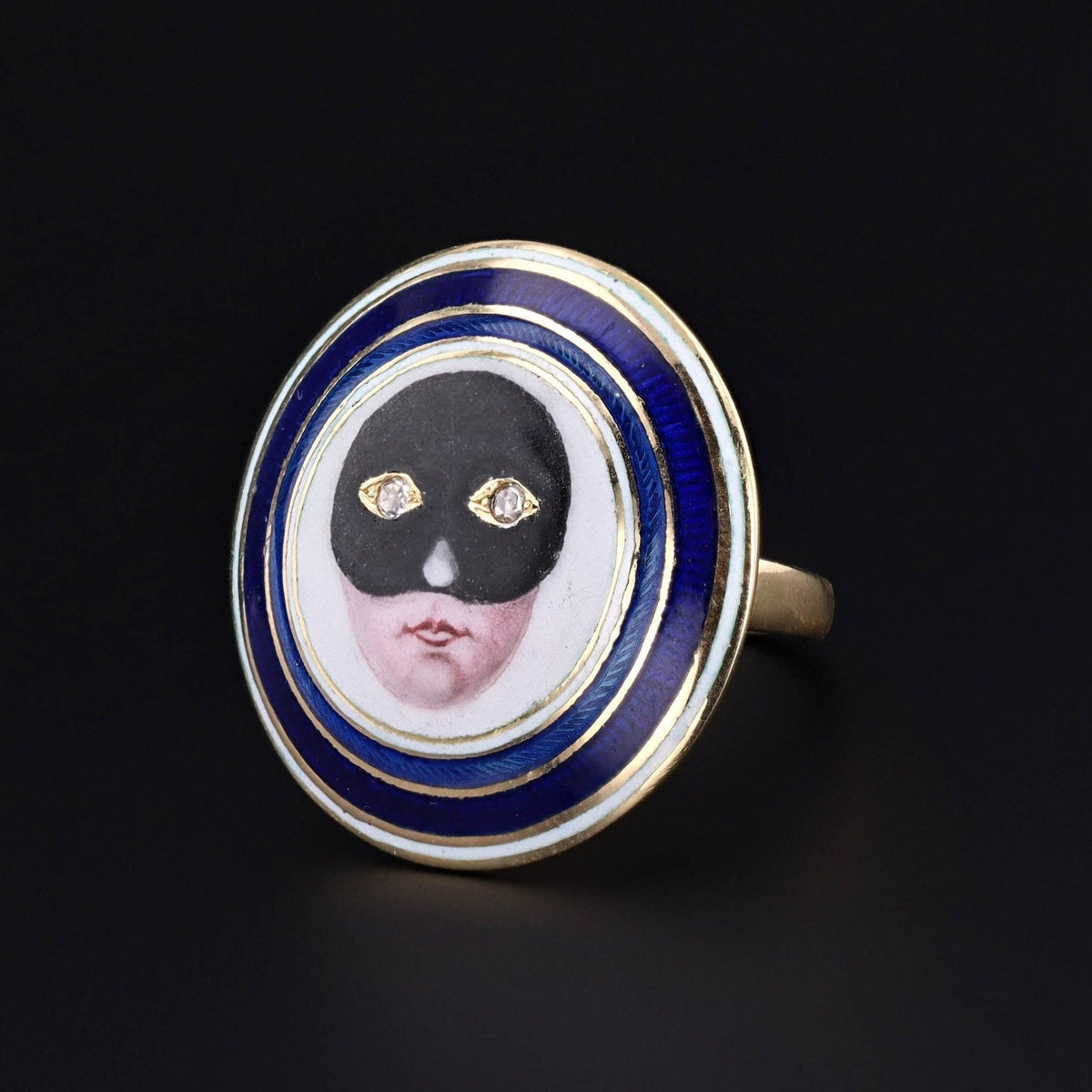 Masquerade Ring in 18k Gold with Enamel and Diamond - Trademark Antiques