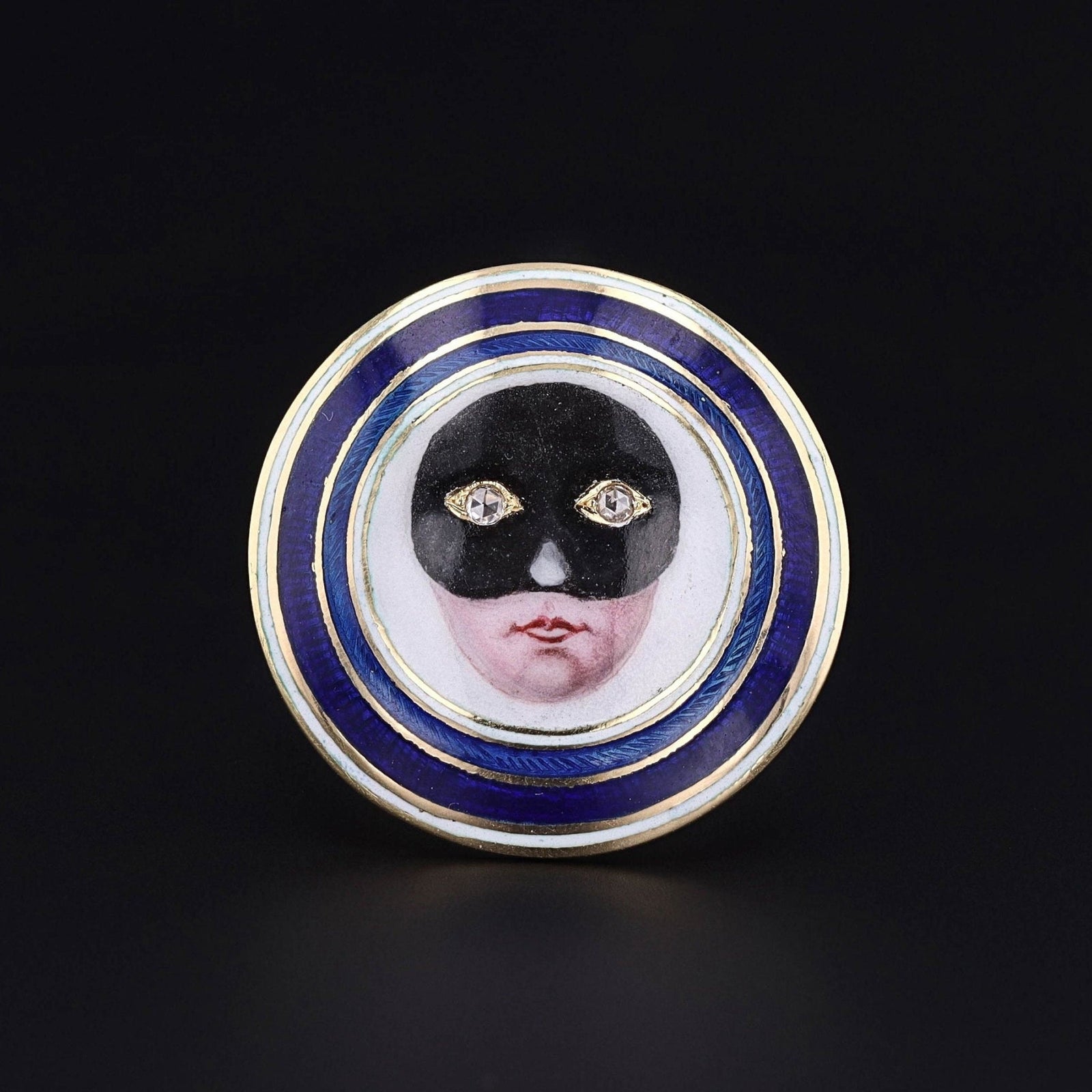 Masquerade Ring in 18k Gold with Enamel and Diamond - Trademark Antiques