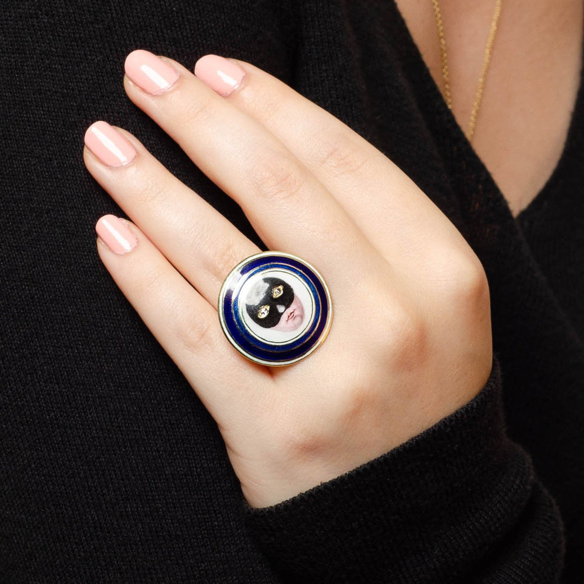 Masquerade Ring in 18k Gold with Enamel and Diamond - Trademark Antiques