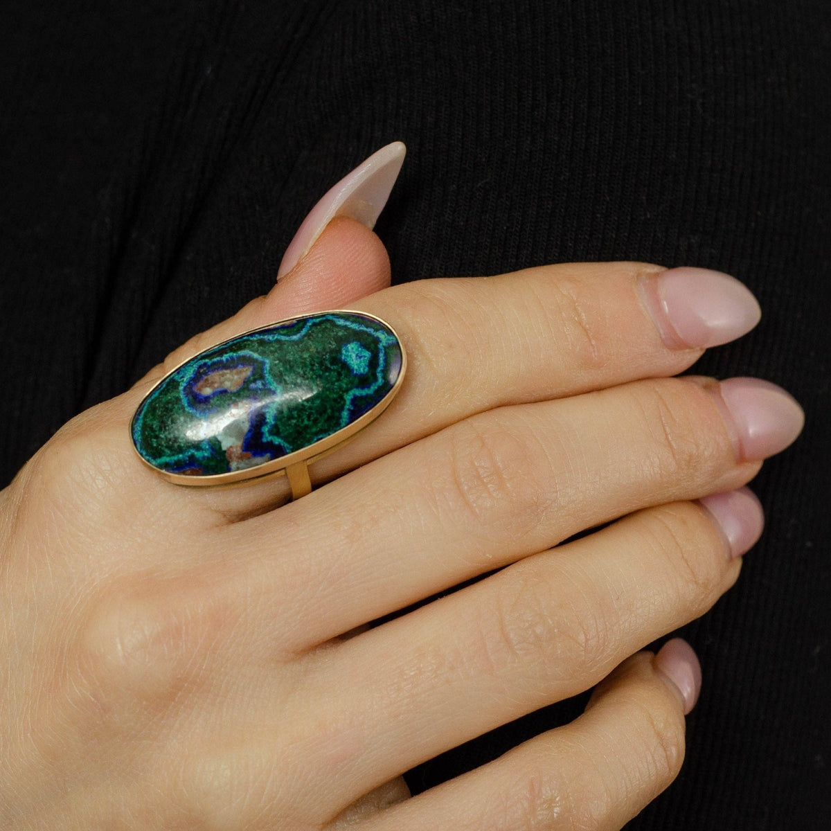Modern Azurite Malachite Statement Ring of 14k Gold - Trademark Antiques