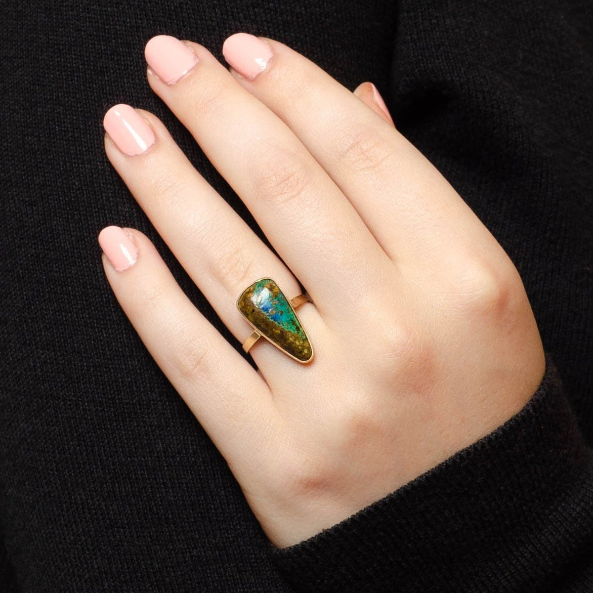 Modern Azurite Malachite Statement Ring of 14k Gold - Trademark Antiques