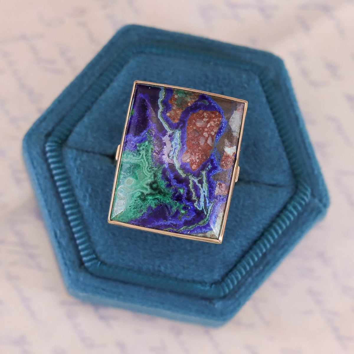 Modern Azurite Malachite Statement Ring of 14k Gold - Trademark Antiques